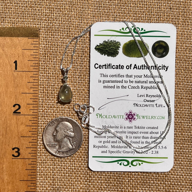Prehnite & Moldavite Pendant Sterling Silver #6728-Moldavite Life