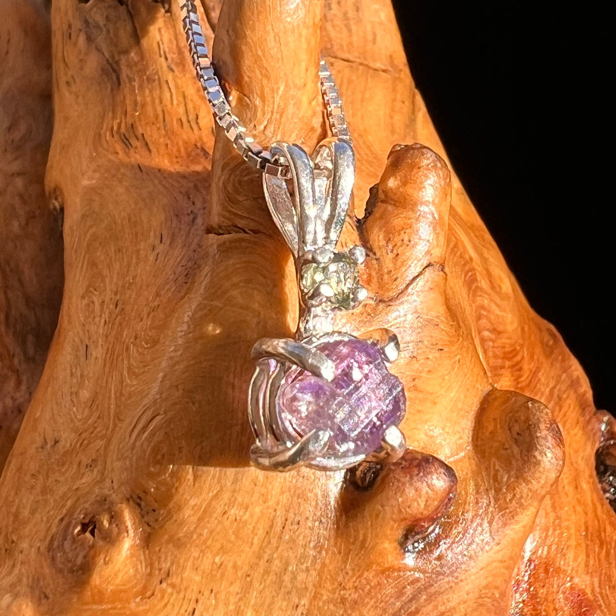 Purple Apatite & Moldavite Necklace Sterling #5987-Moldavite Life