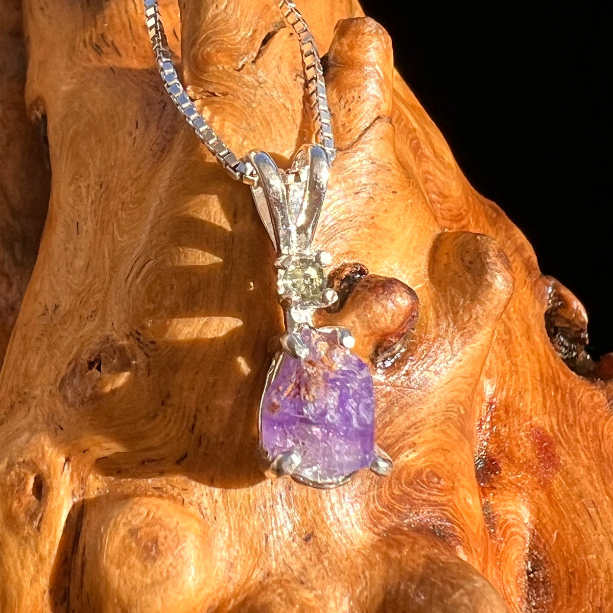 Purple Apatite & Moldavite Necklace Sterling #5988-Moldavite Life