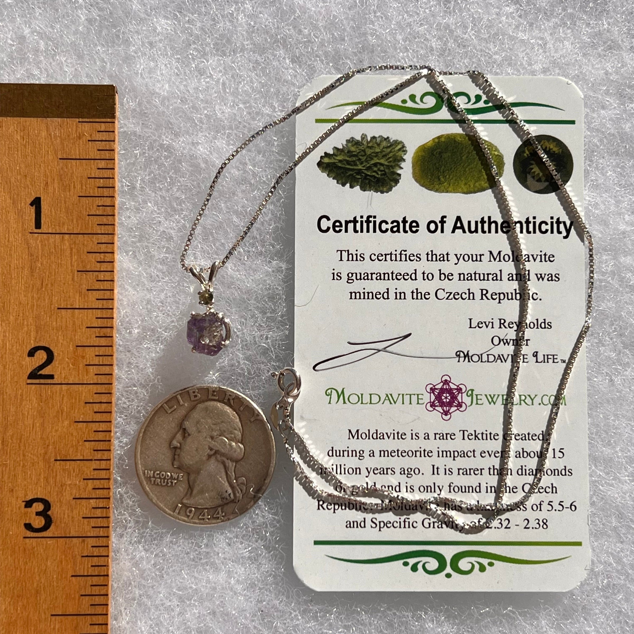 Purple Apatite & Moldavite Necklace Sterling #5992-Moldavite Life