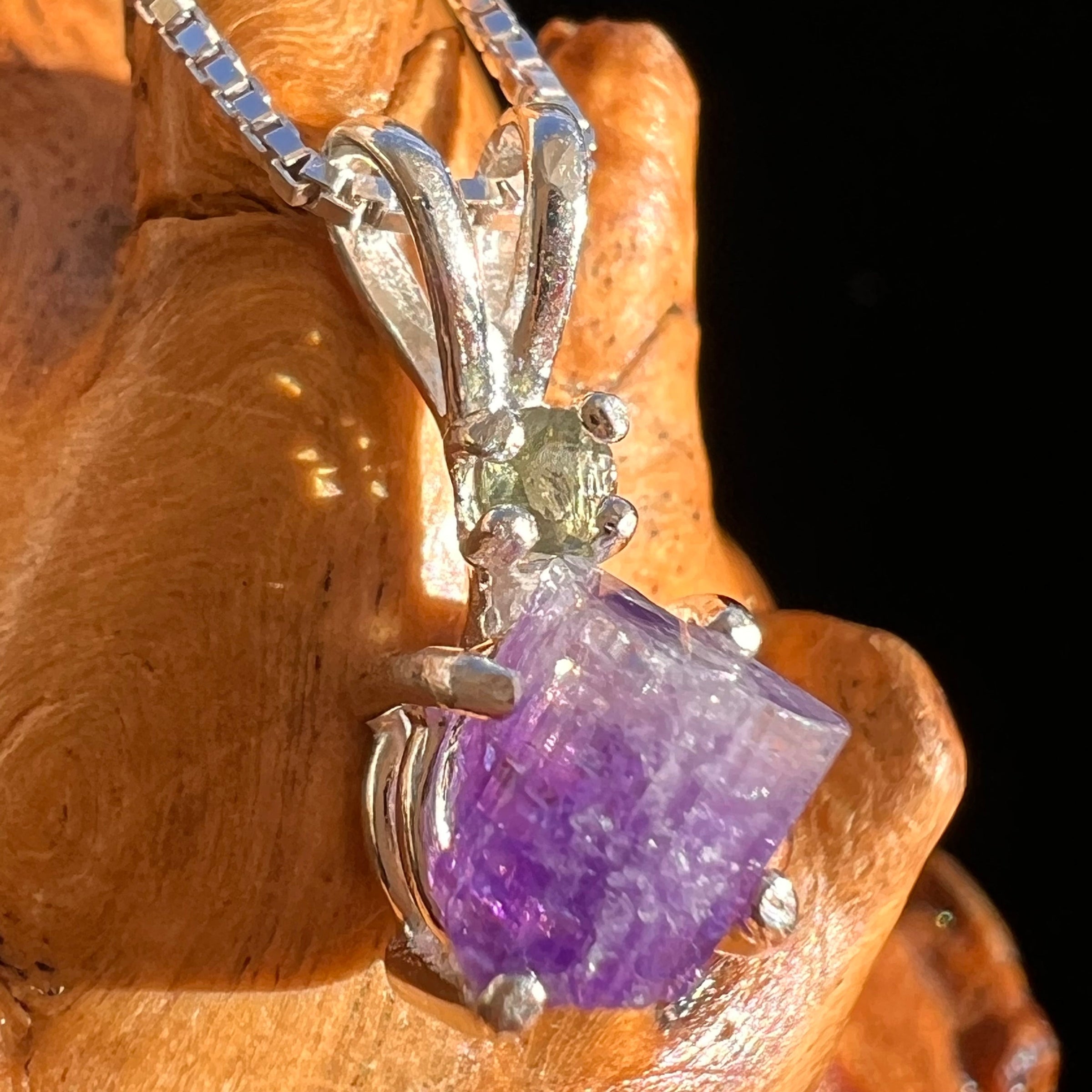 Purple Apatite & Moldavite Necklace Sterling #5993-Moldavite Life