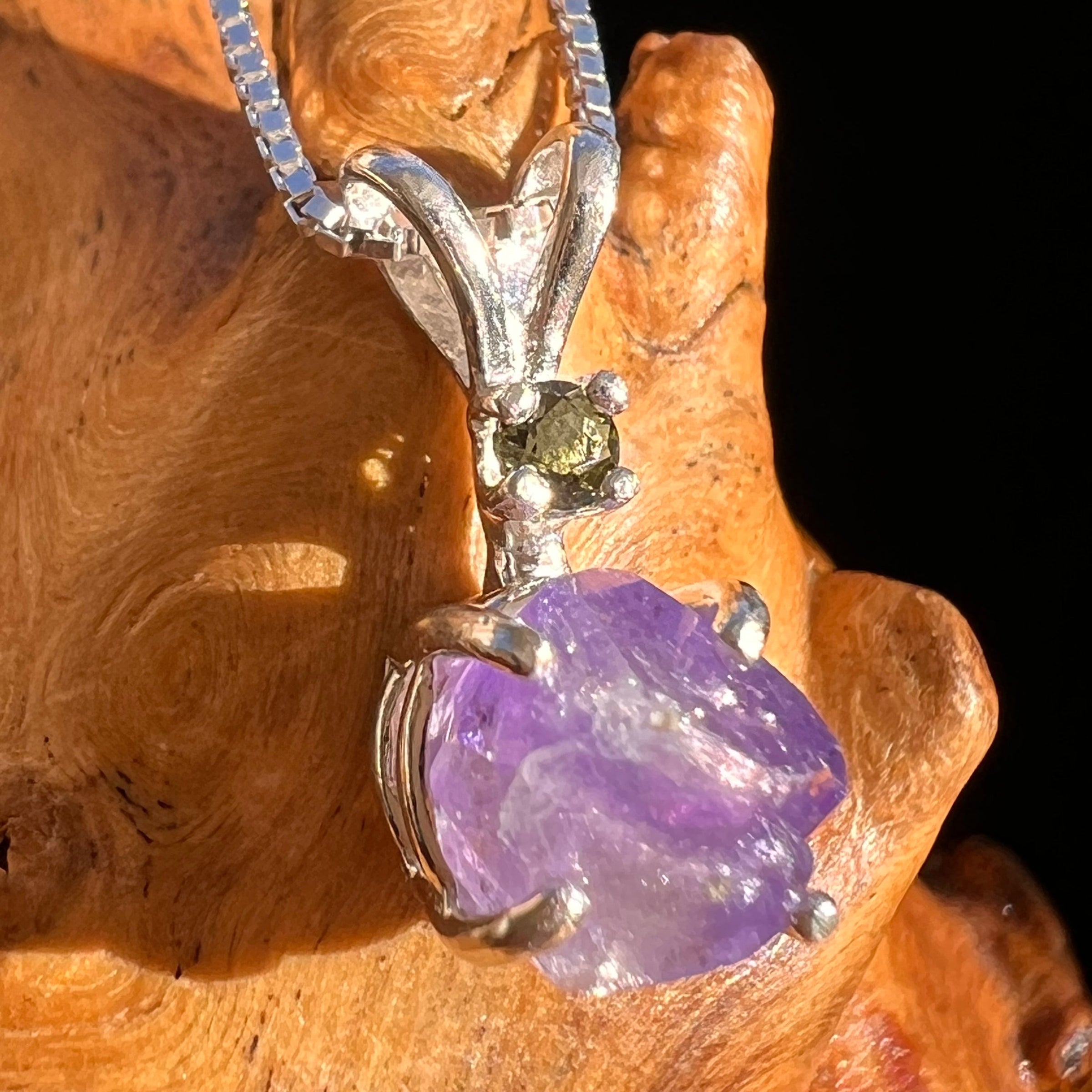 Purple Apatite & Moldavite Necklace Sterling #5997-Moldavite Life