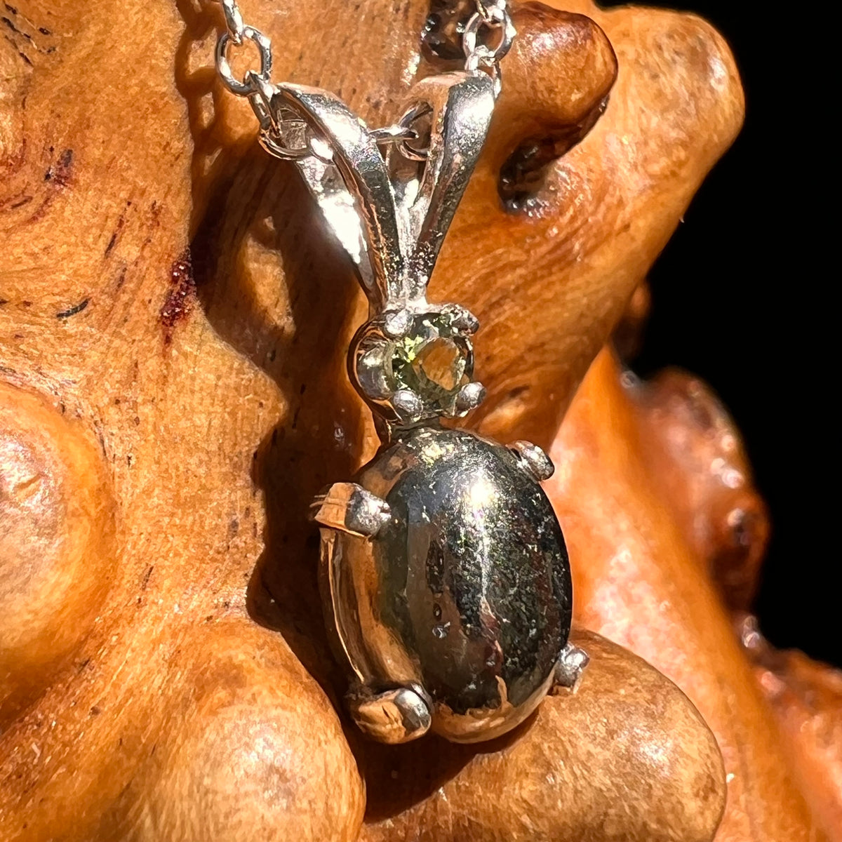 Pyrite & Moldavite Necklace Sterling Silver #8691-Moldavite Life