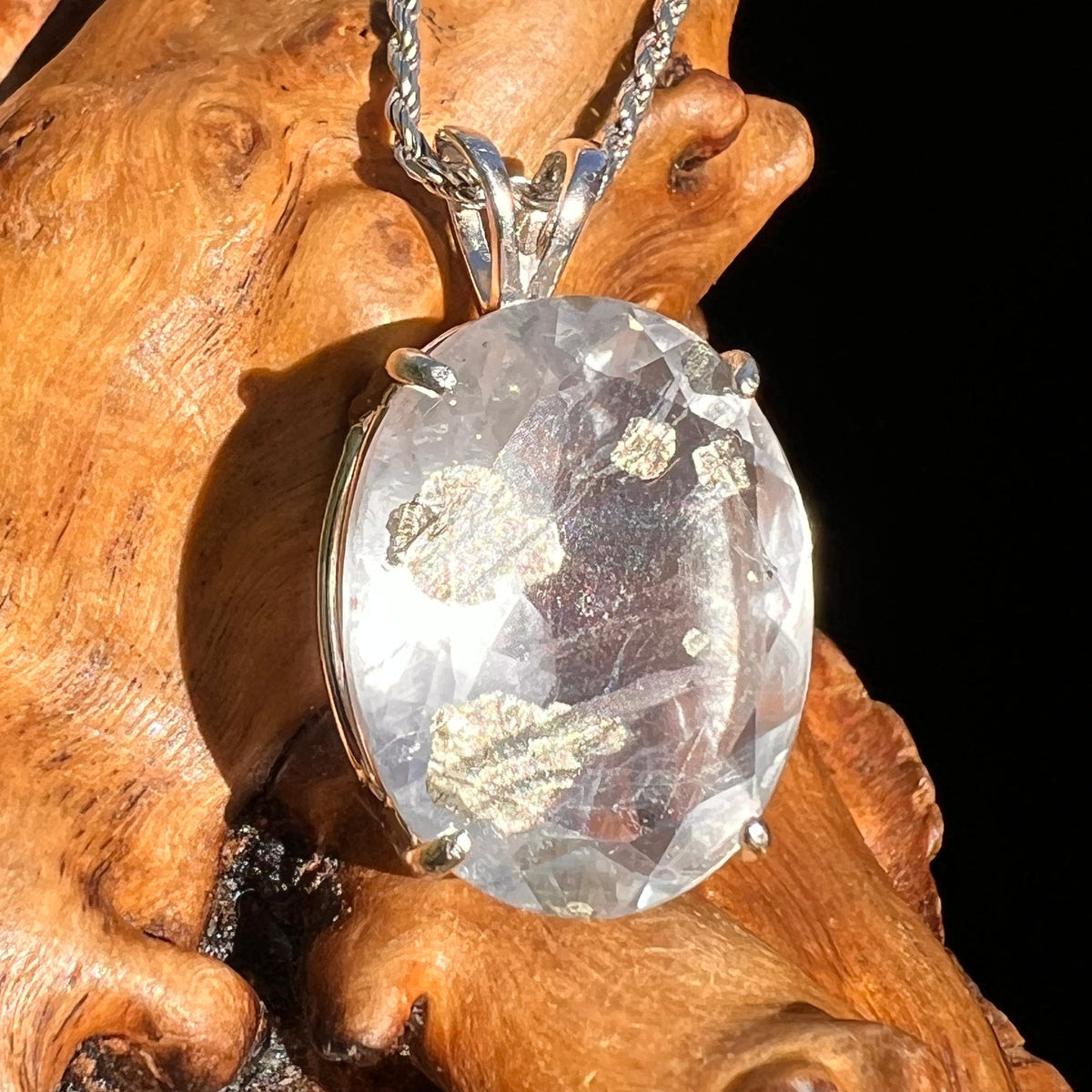 Pyrite in Quartz Pendant Sterling Silver #6219-Moldavite Life