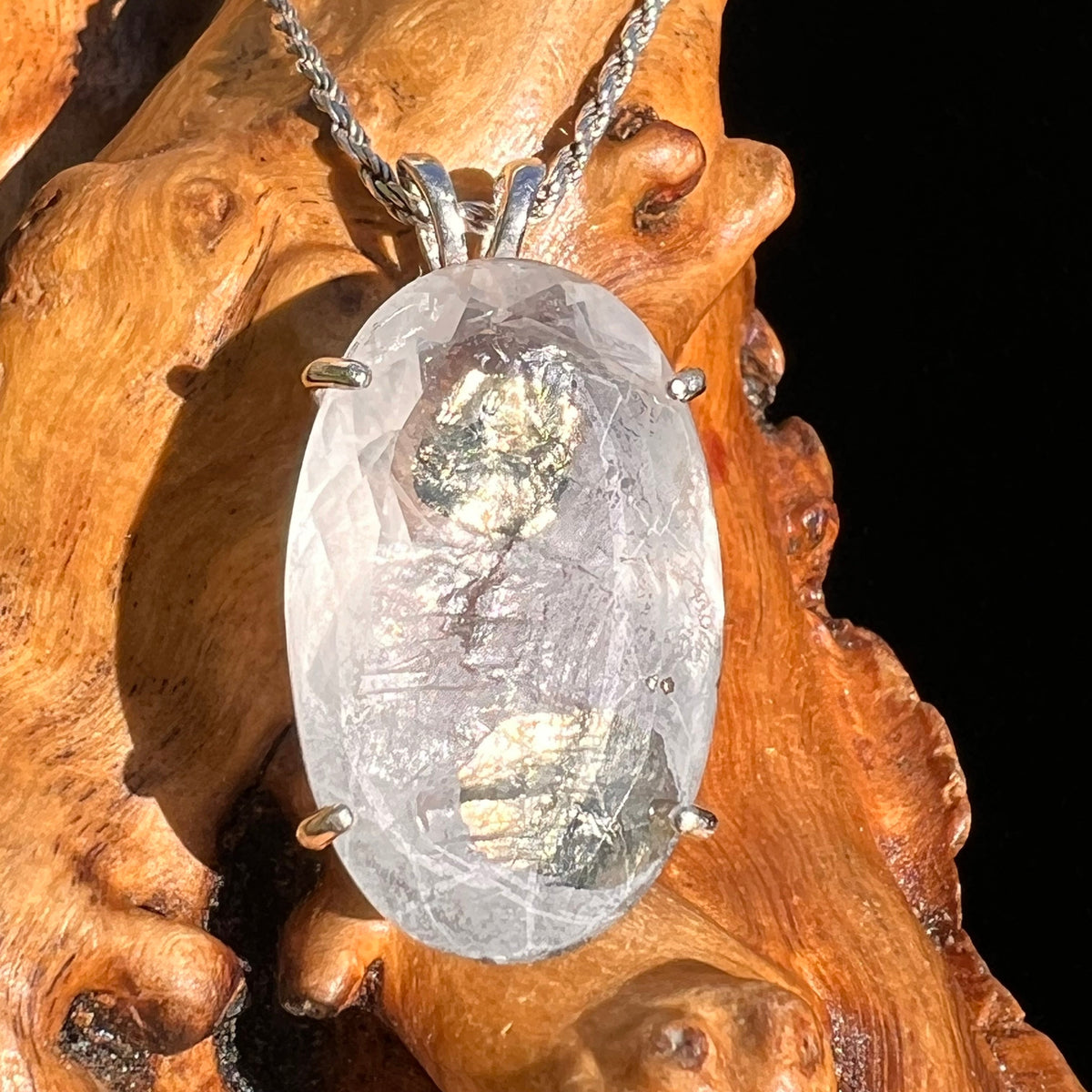 Pyrite in Quartz Pendant Sterling Silver #6221-Moldavite Life
