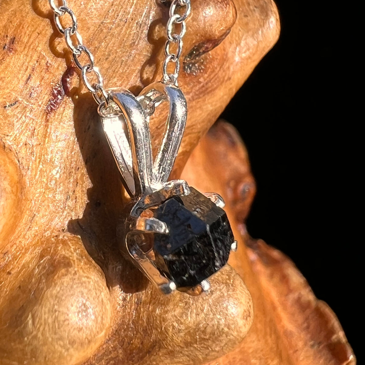 Raw Black Garnet Necklace Sterling Silver #8240-Moldavite Life