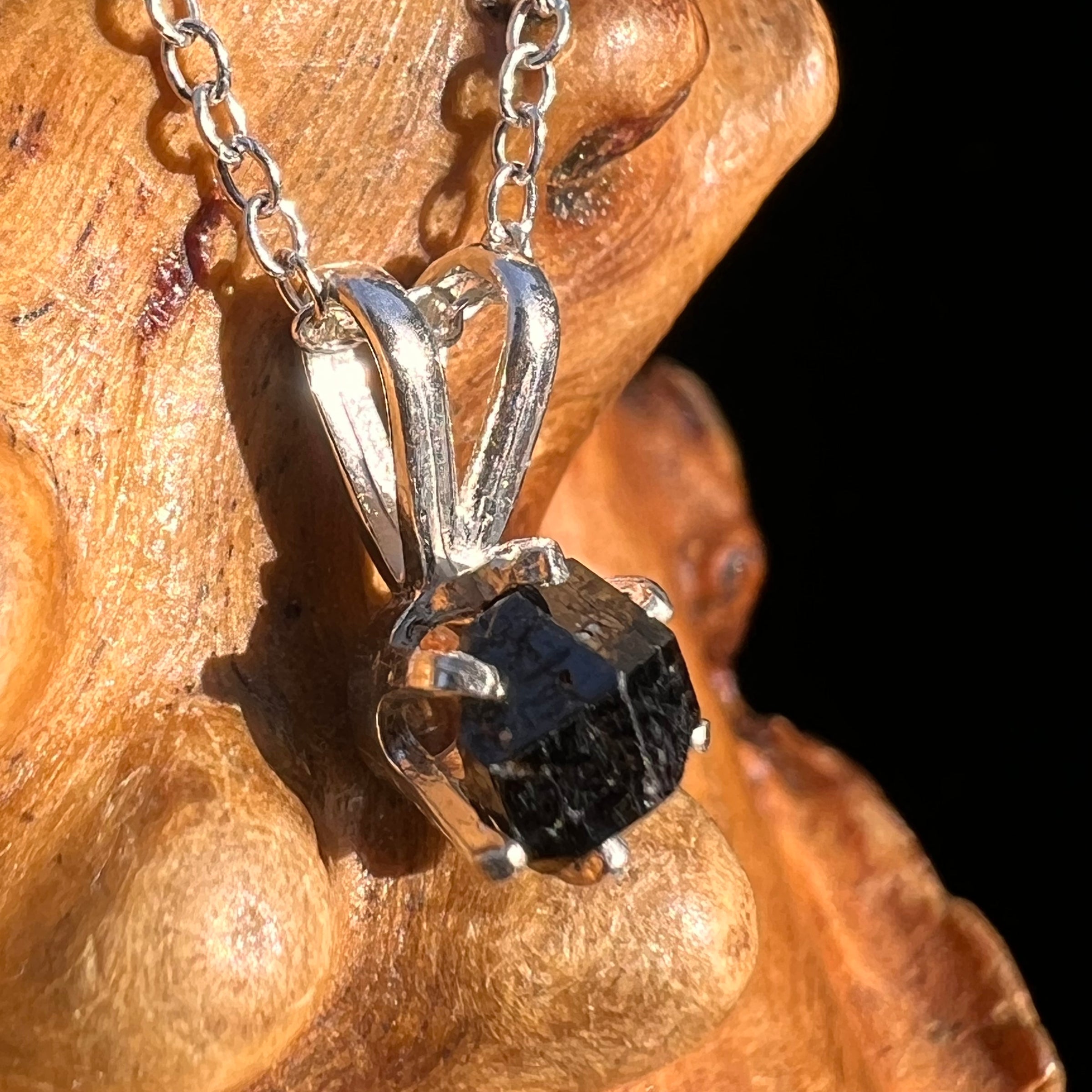 Raw Black Garnet Necklace Sterling Silver #8240-Moldavite Life