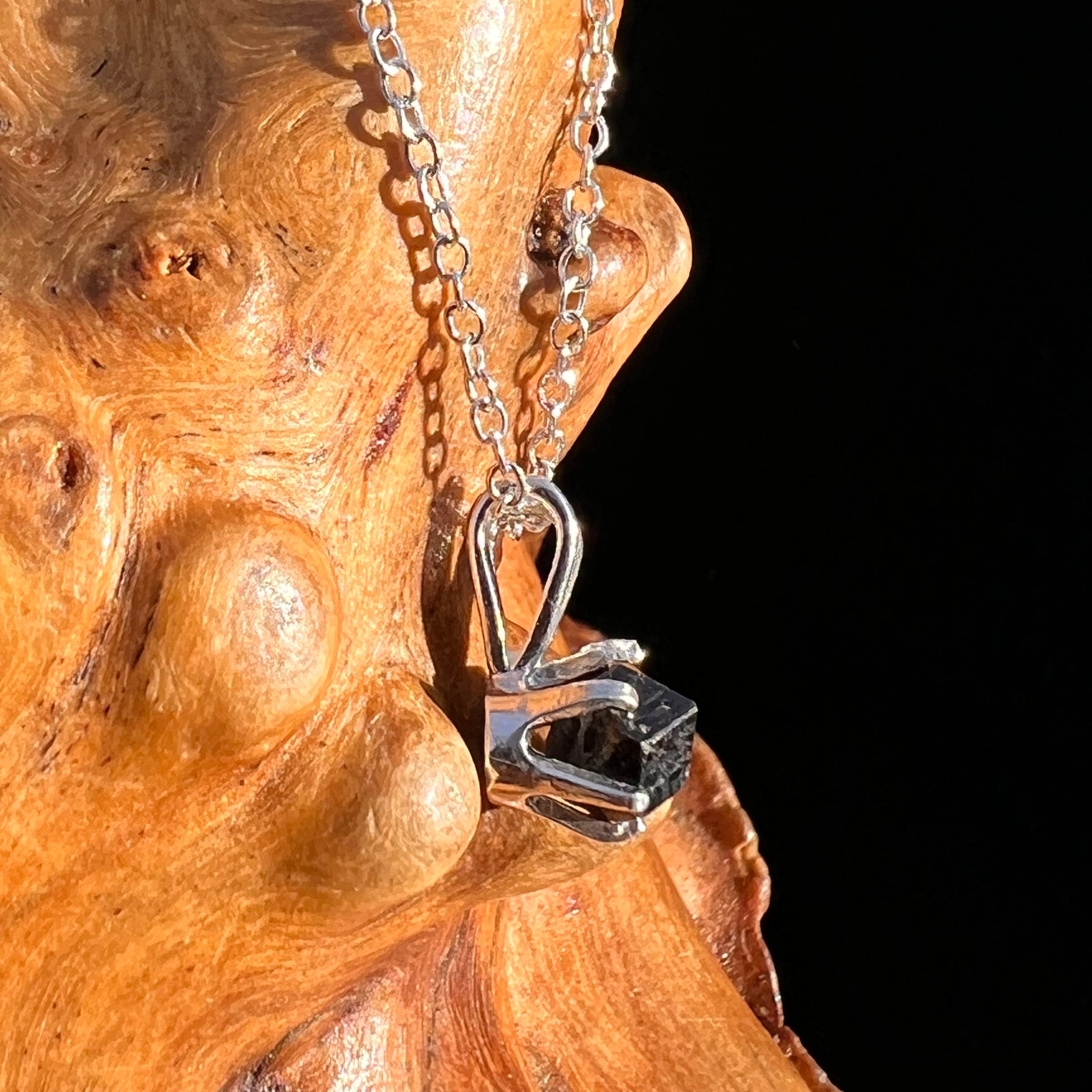 Raw Black Garnet Necklace Sterling Silver #8240-Moldavite Life