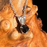 Raw Black Garnet Necklace Sterling Silver #8240-Moldavite Life