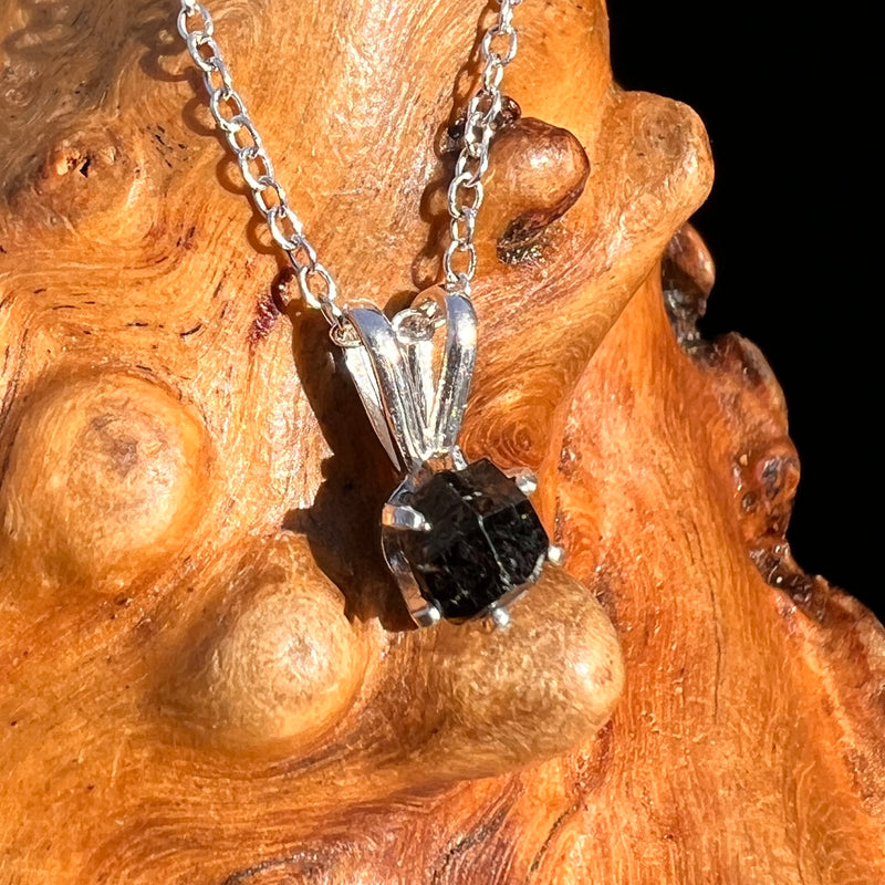 Raw Black Garnet Necklace Sterling Silver #8240-Moldavite Life