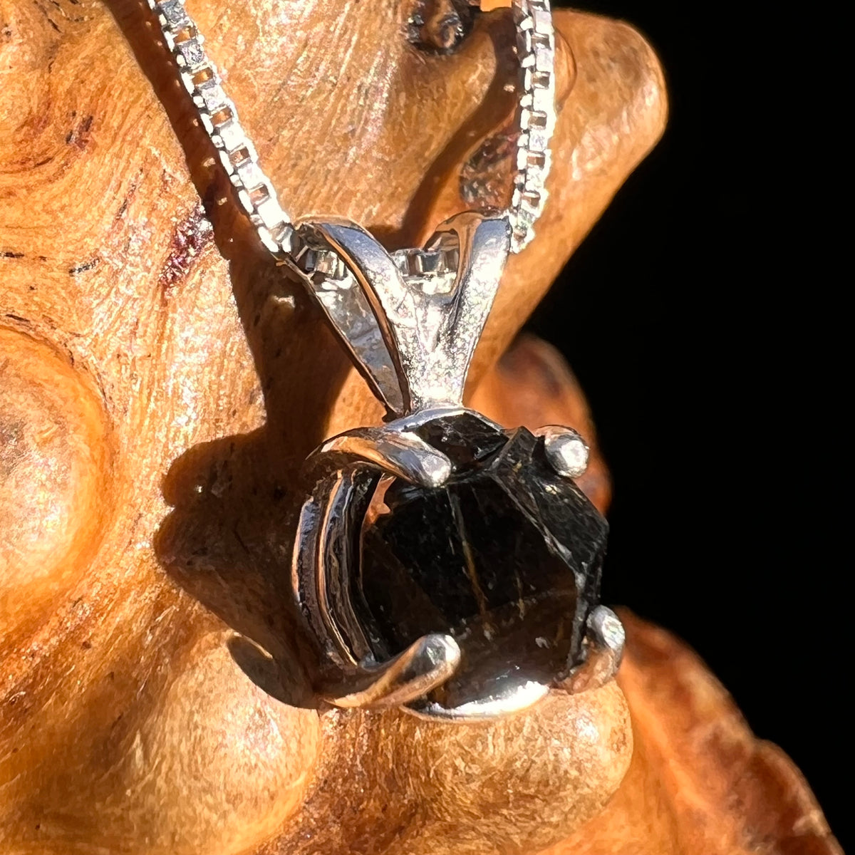 Raw Black Garnet Pendant Sterling Silver #8241-Moldavite Life
