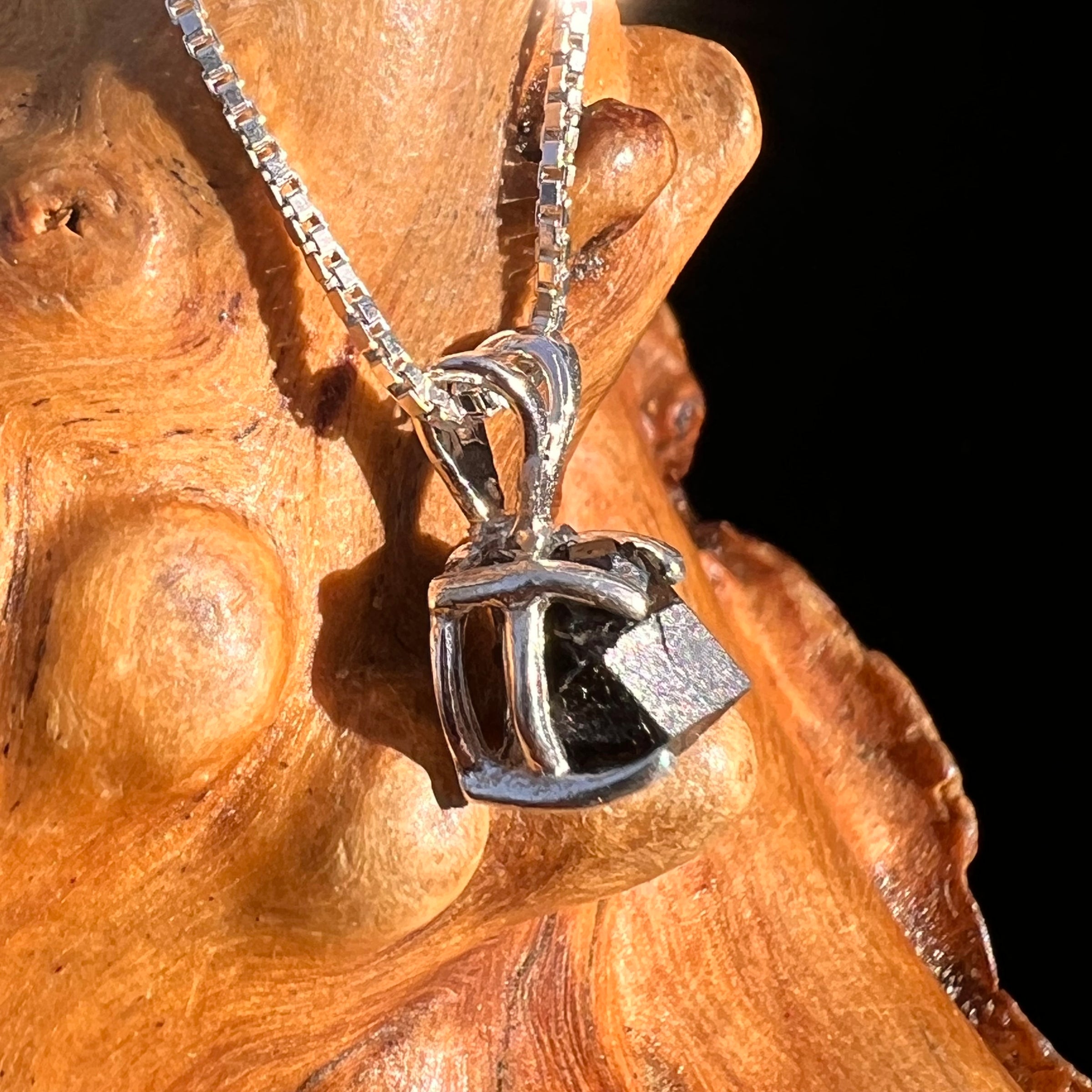 Raw Black Garnet Pendant Sterling Silver #8241-Moldavite Life