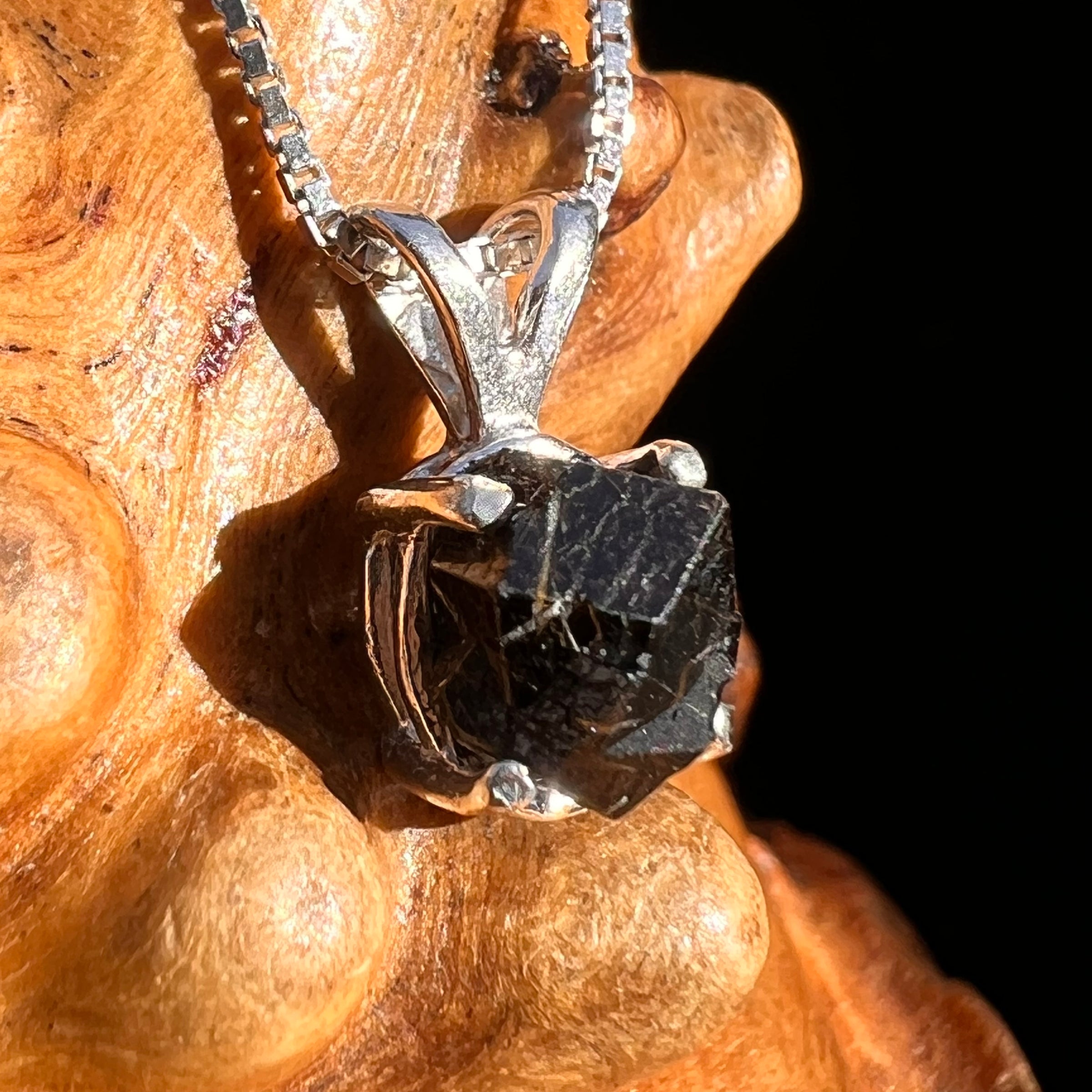 Raw Black Garnet Pendant Sterling Silver #8242-Moldavite Life