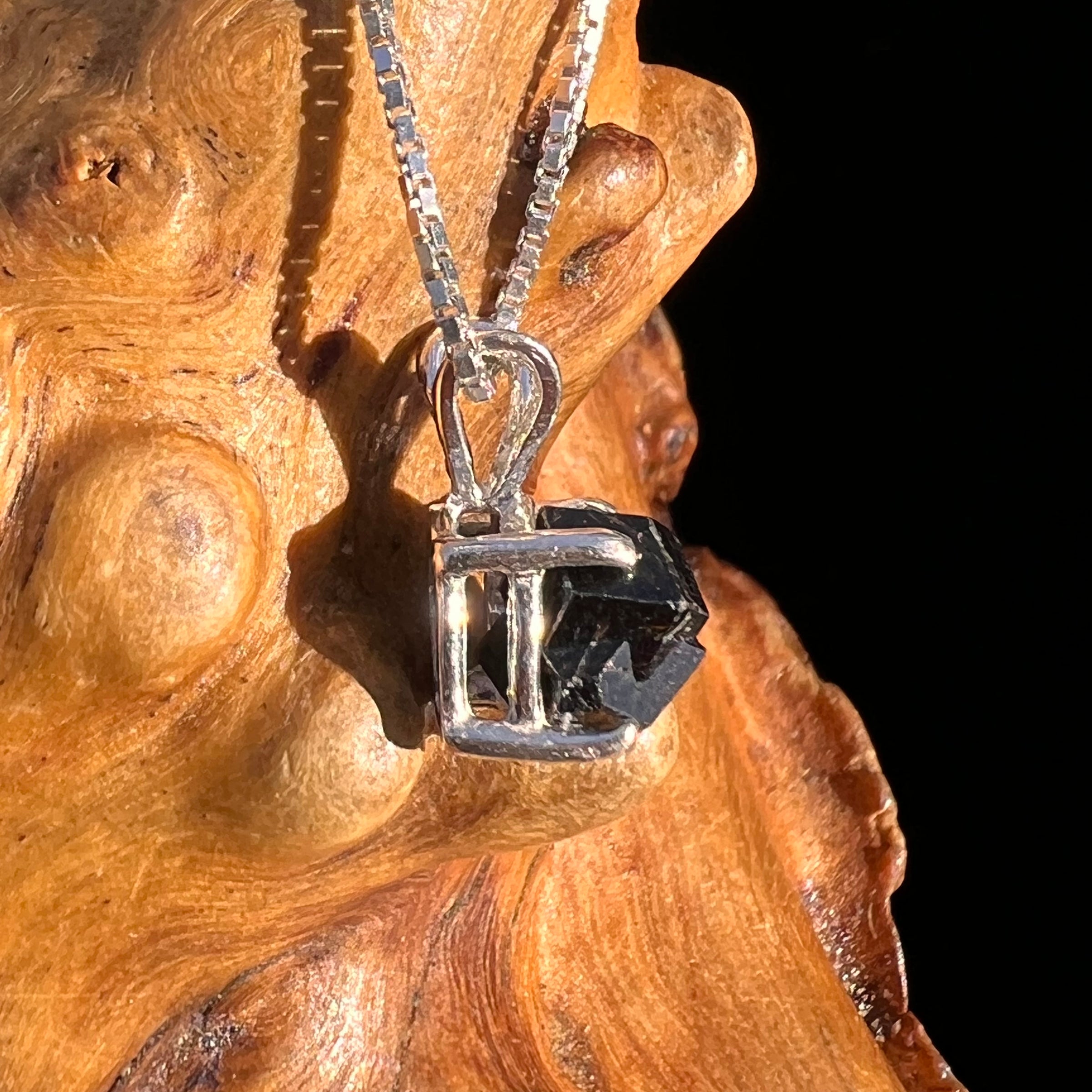 Raw Black Garnet Pendant Sterling Silver #8242-Moldavite Life