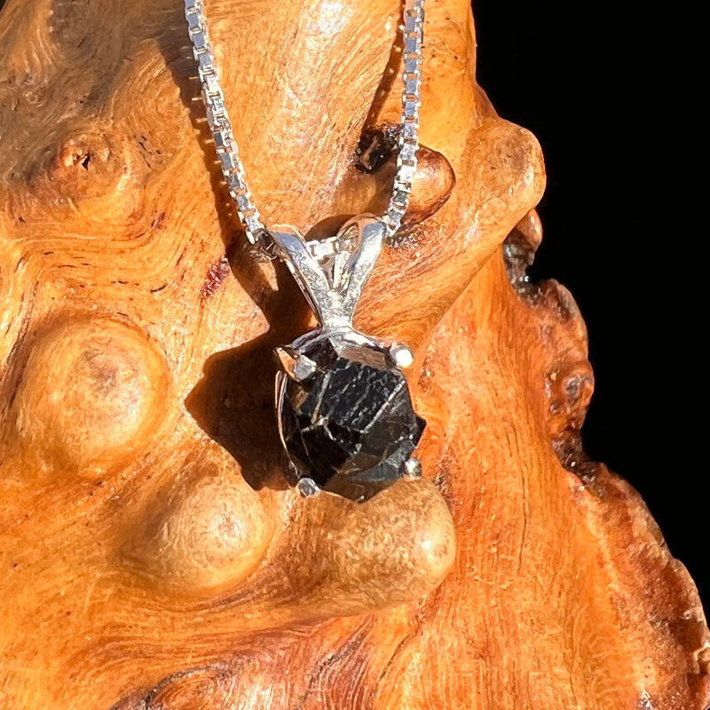 Raw Black Garnet Pendant Sterling Silver #8242-Moldavite Life