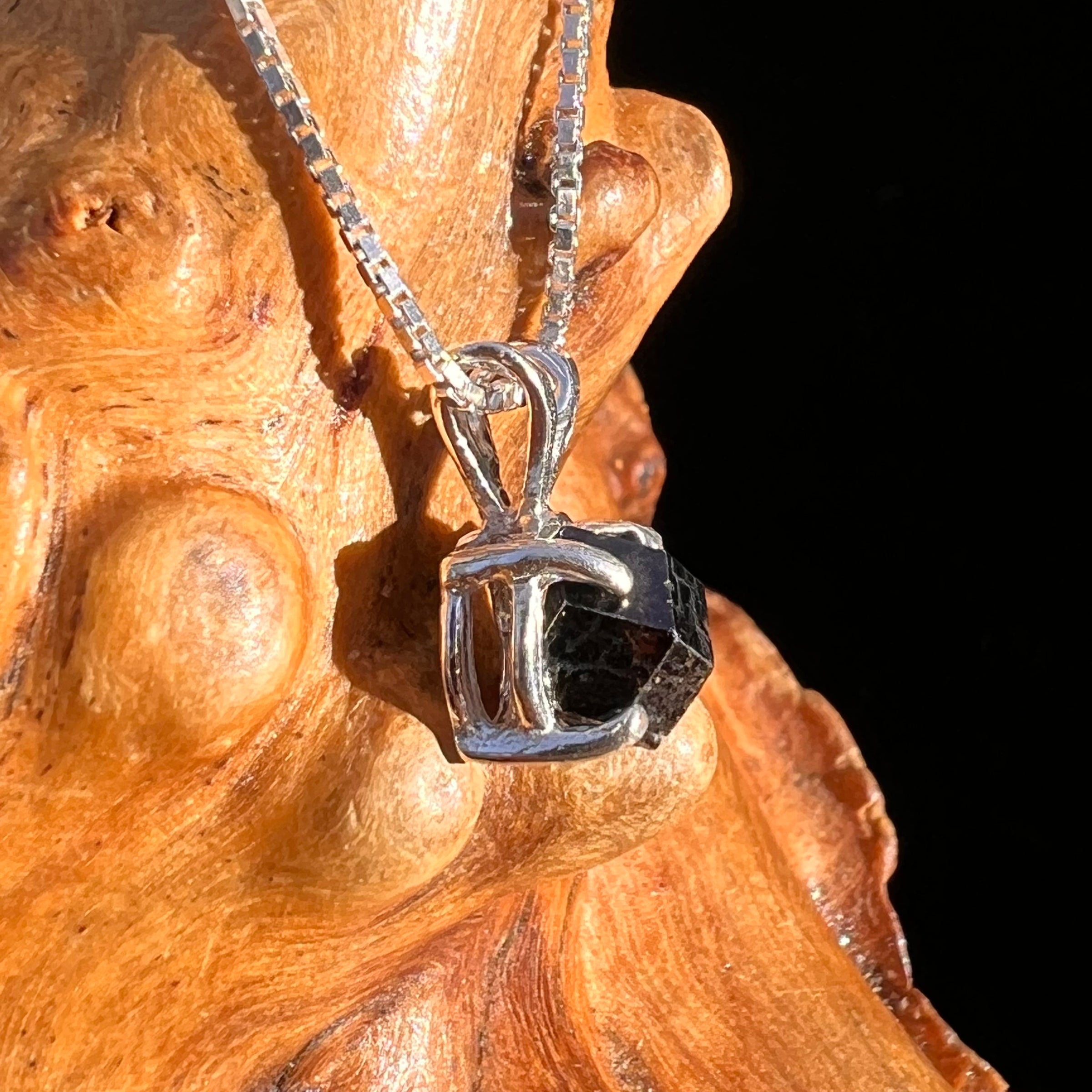 Raw Black Garnet Pendant Sterling Silver #8243-Moldavite Life