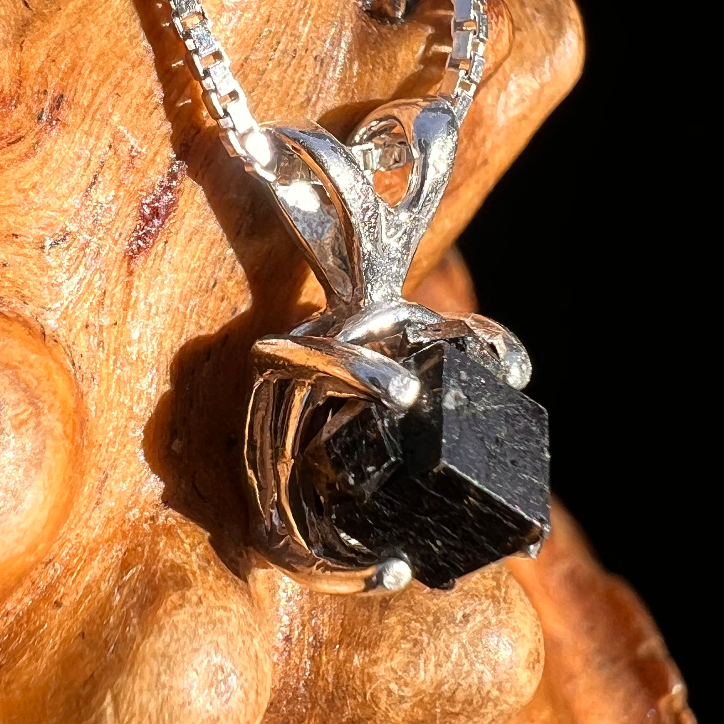 Raw Black Garnet Pendant Sterling Silver #8244-Moldavite Life