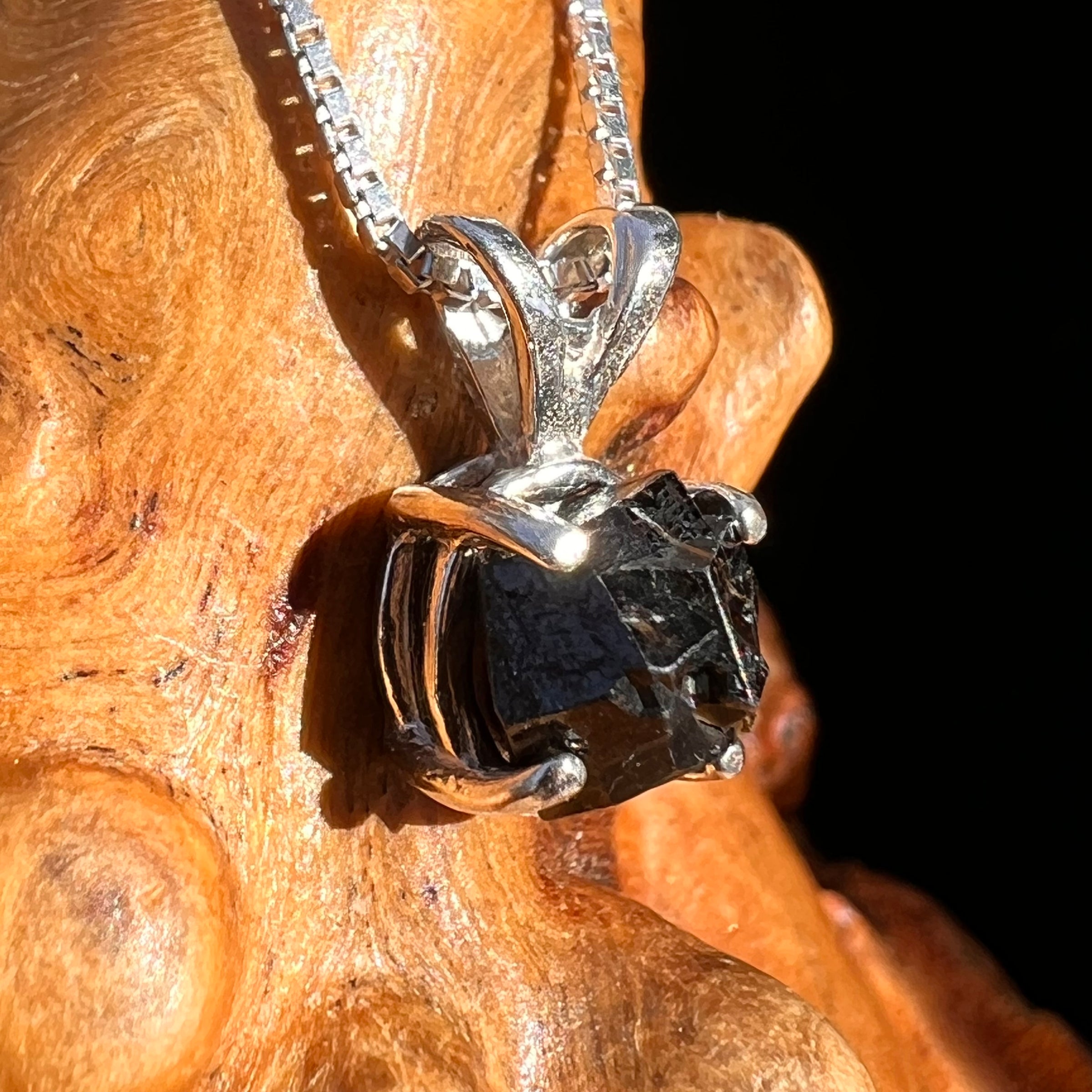 Raw Black Garnet Pendant Sterling Silver #8245-Moldavite Life