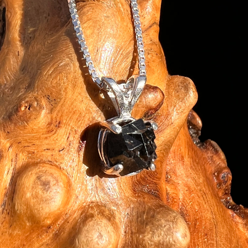 Raw Black Garnet Pendant Sterling Silver #8245-Moldavite Life