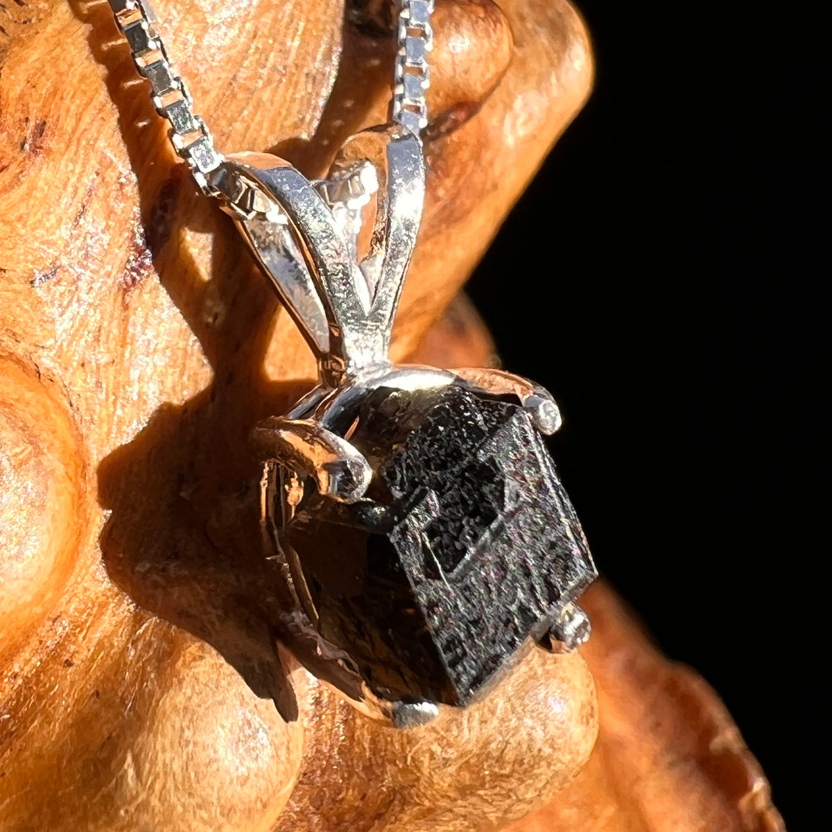 Raw Black Garnet Pendant Sterling Silver #8246-Moldavite Life