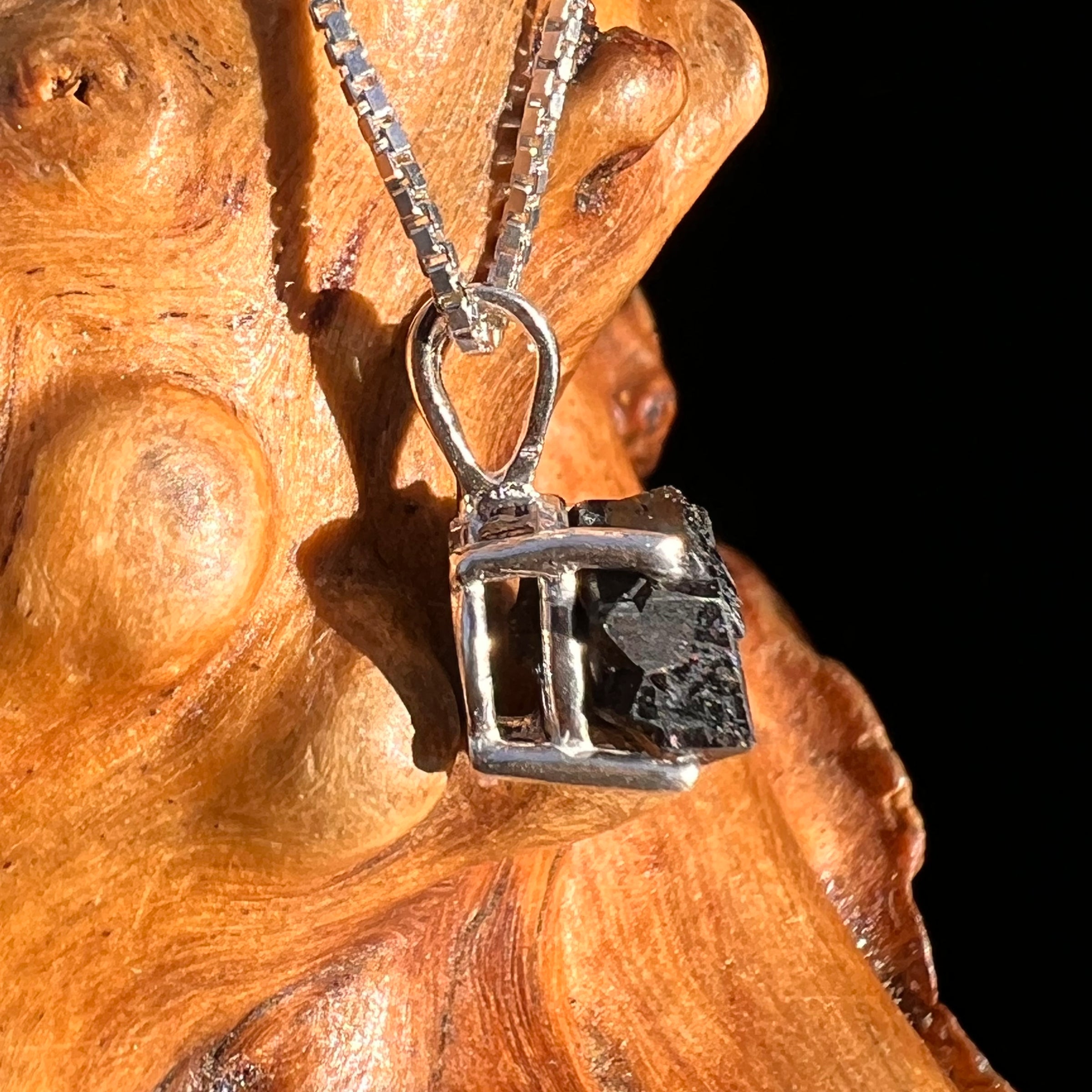 Raw Black Garnet Pendant Sterling Silver #8246-Moldavite Life