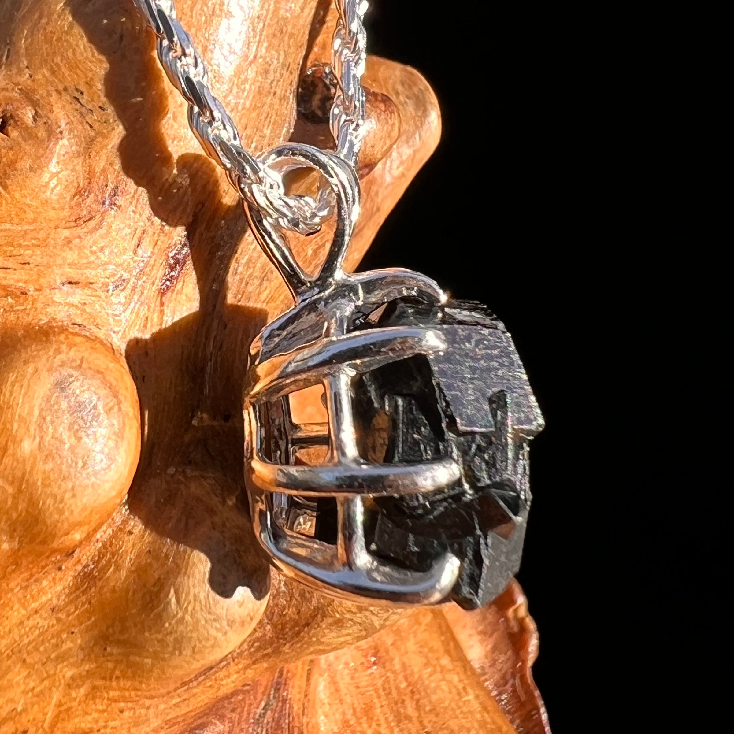 Raw Black Garnet Pendant Sterling Silver #8247-Moldavite Life