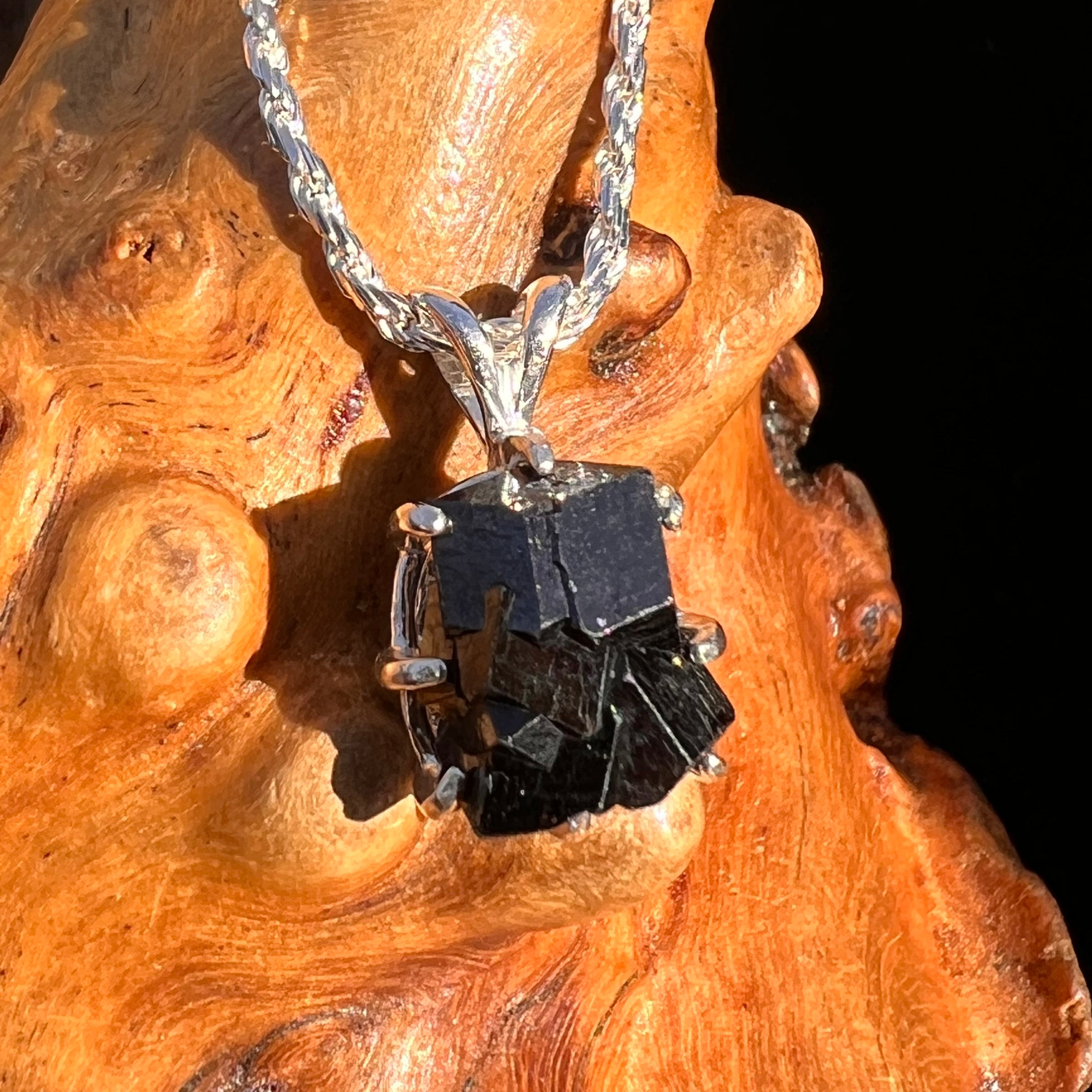 Raw Black Garnet Pendant Sterling Silver #8247-Moldavite Life