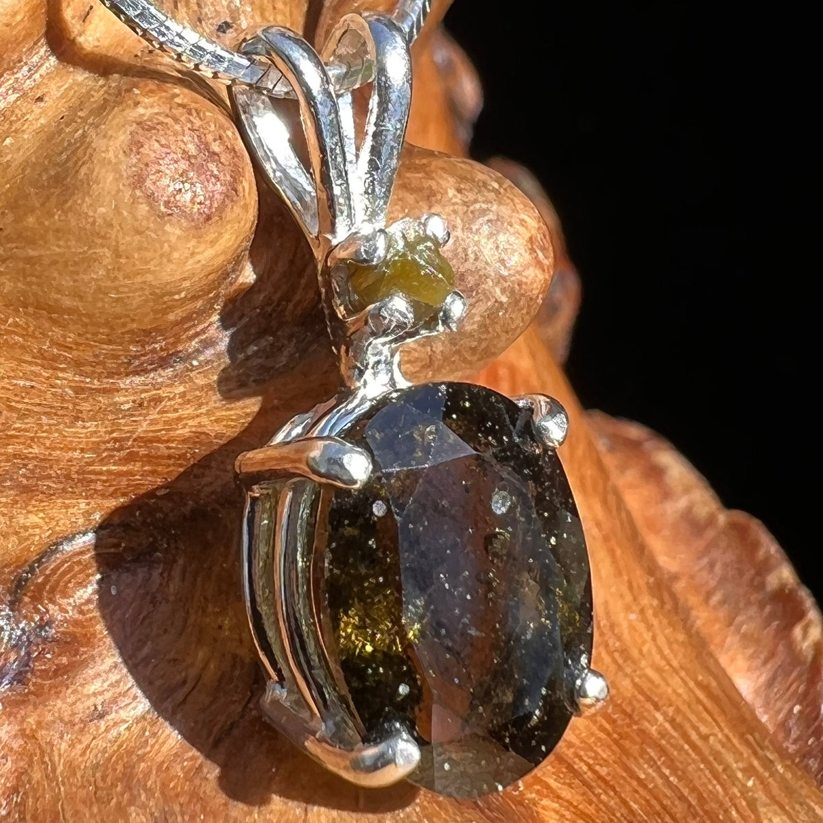 Raw Diamond & Faceted Moldavite Pendant Sterling #7879-Moldavite Life