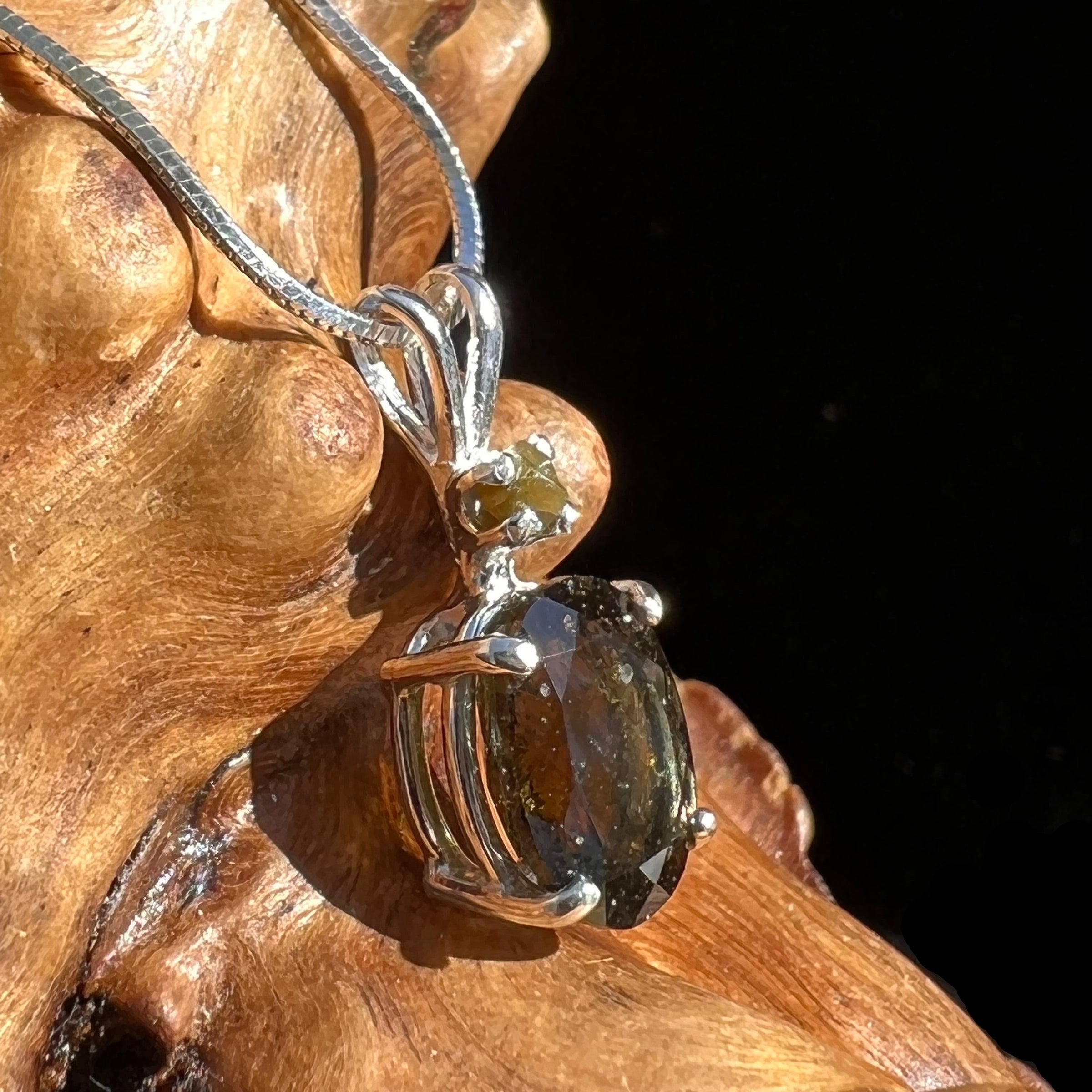 Raw Diamond & Faceted Moldavite Pendant Sterling #7879-Moldavite Life