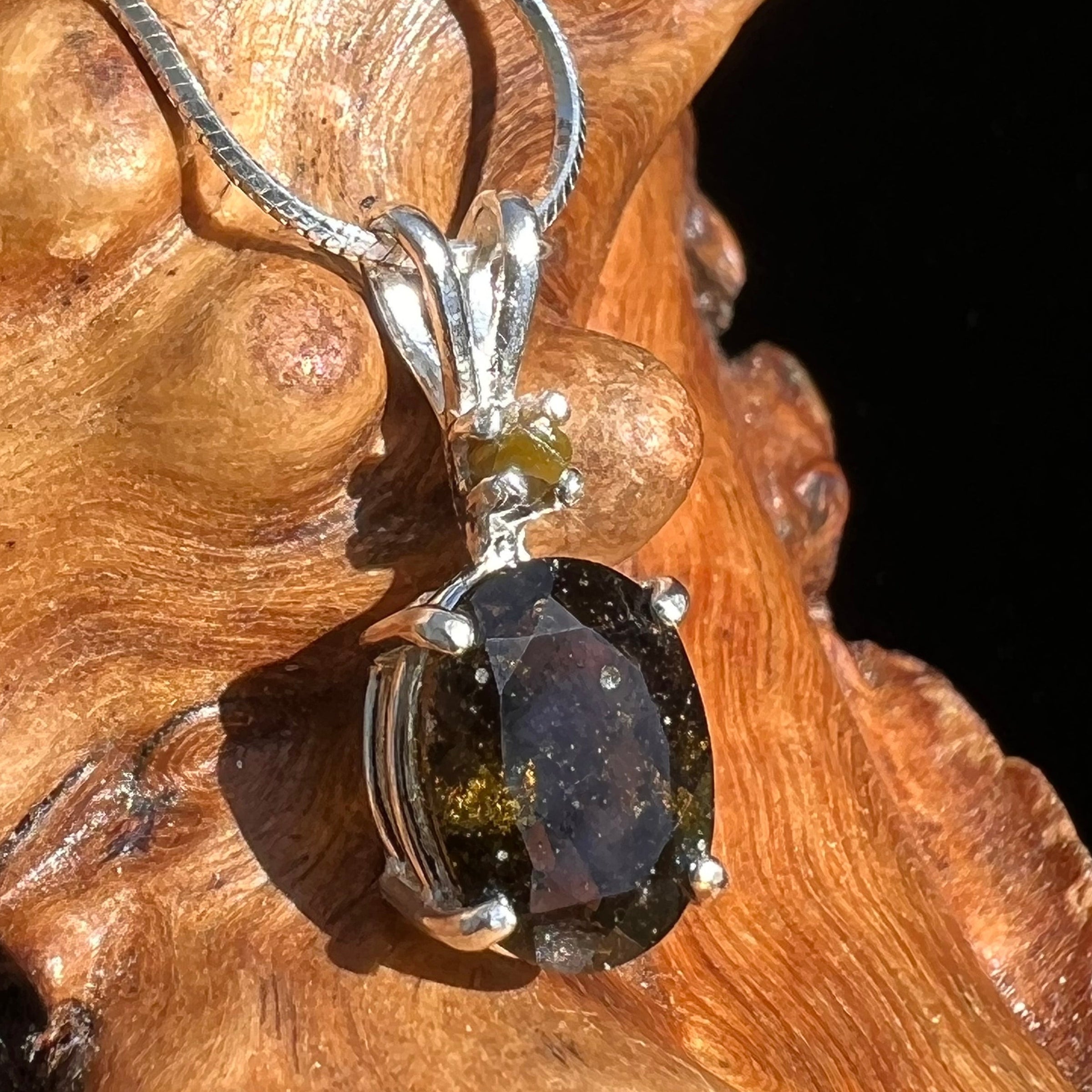 Raw Diamond & Faceted Moldavite Pendant Sterling #7879-Moldavite Life