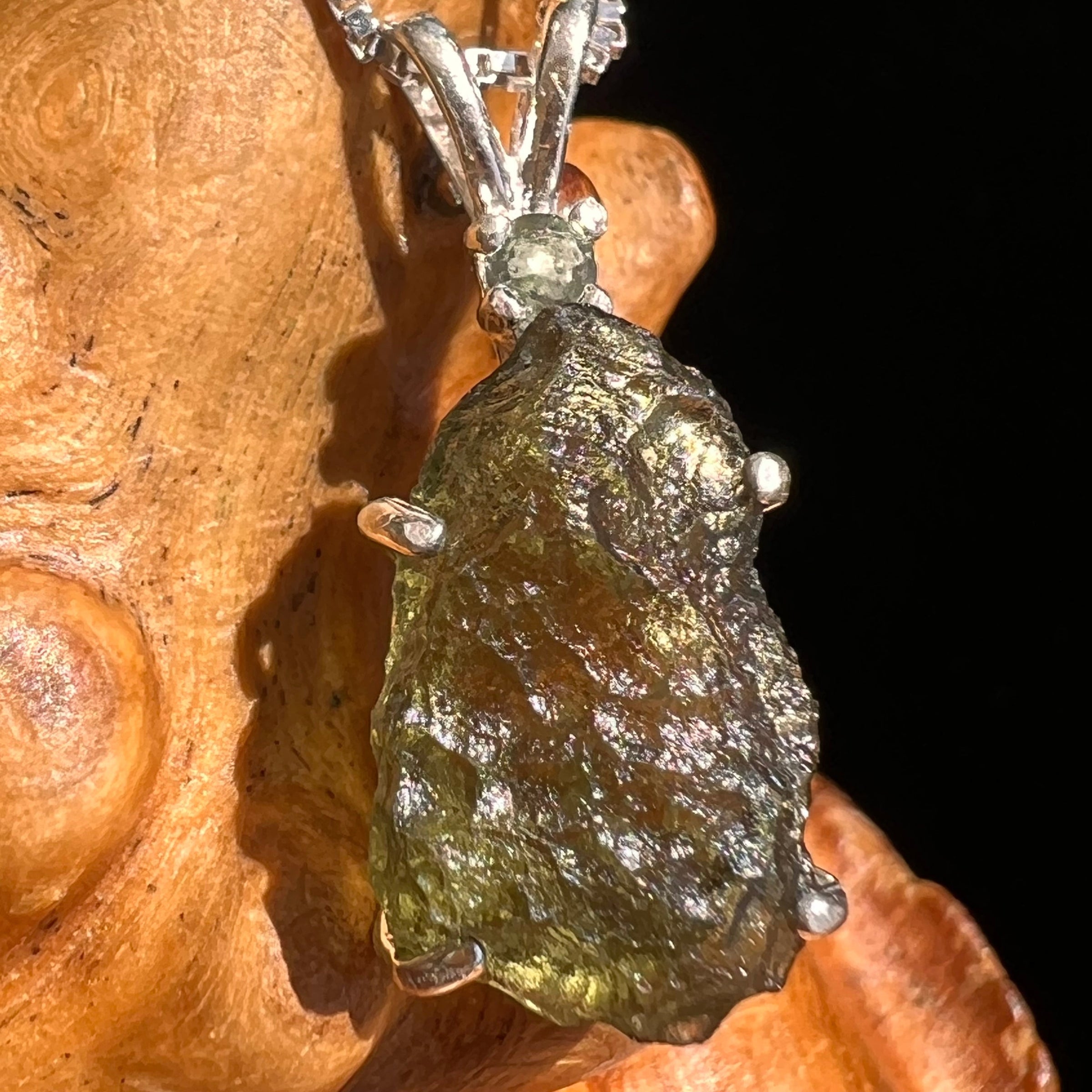 Raw & Faceted Moldavite Necklace Sterling Silver #5461-Moldavite Life