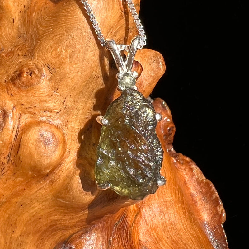 Raw & Faceted Moldavite Necklace Sterling Silver #5461-Moldavite Life