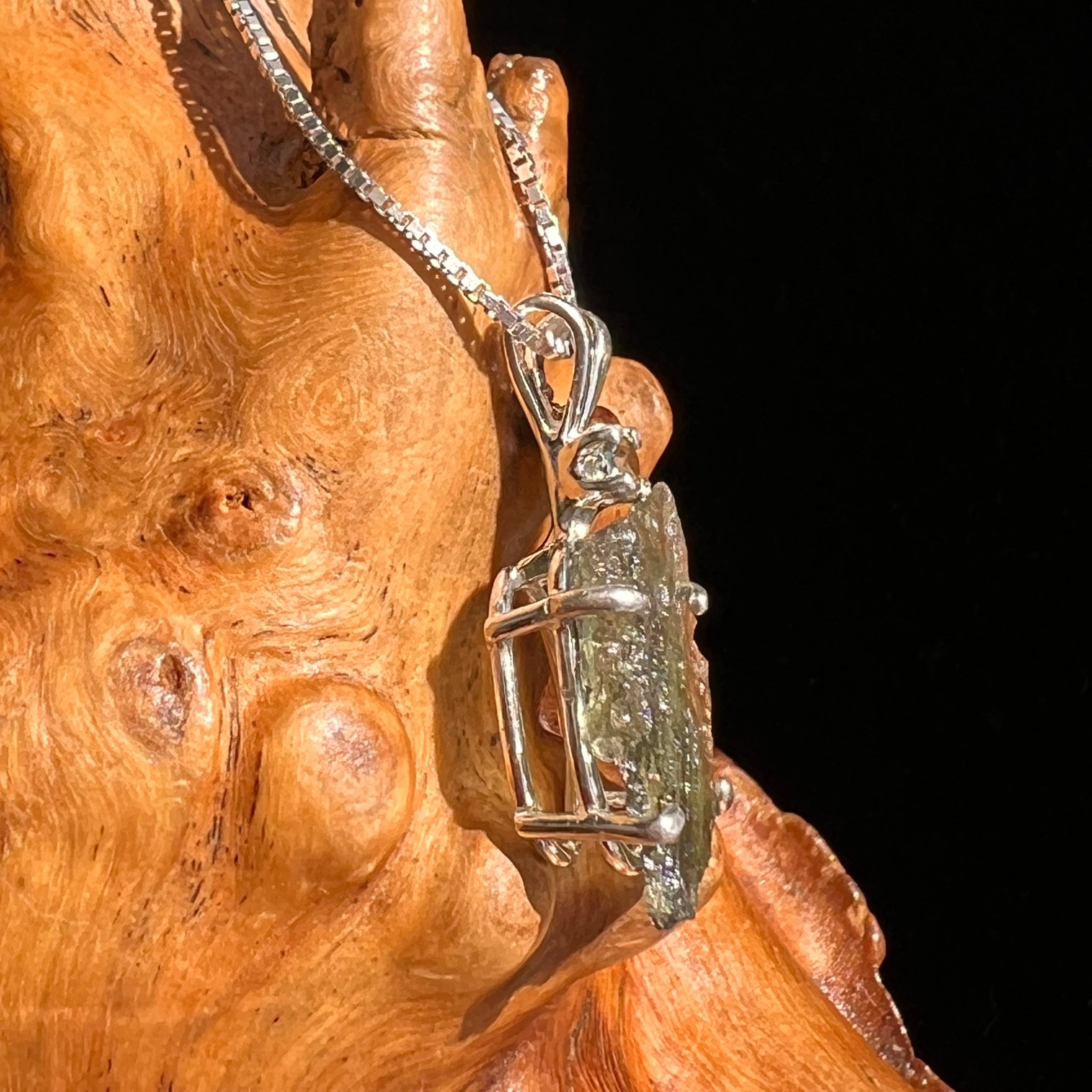 Raw & Faceted Moldavite Necklace Sterling Silver #5462-Moldavite Life