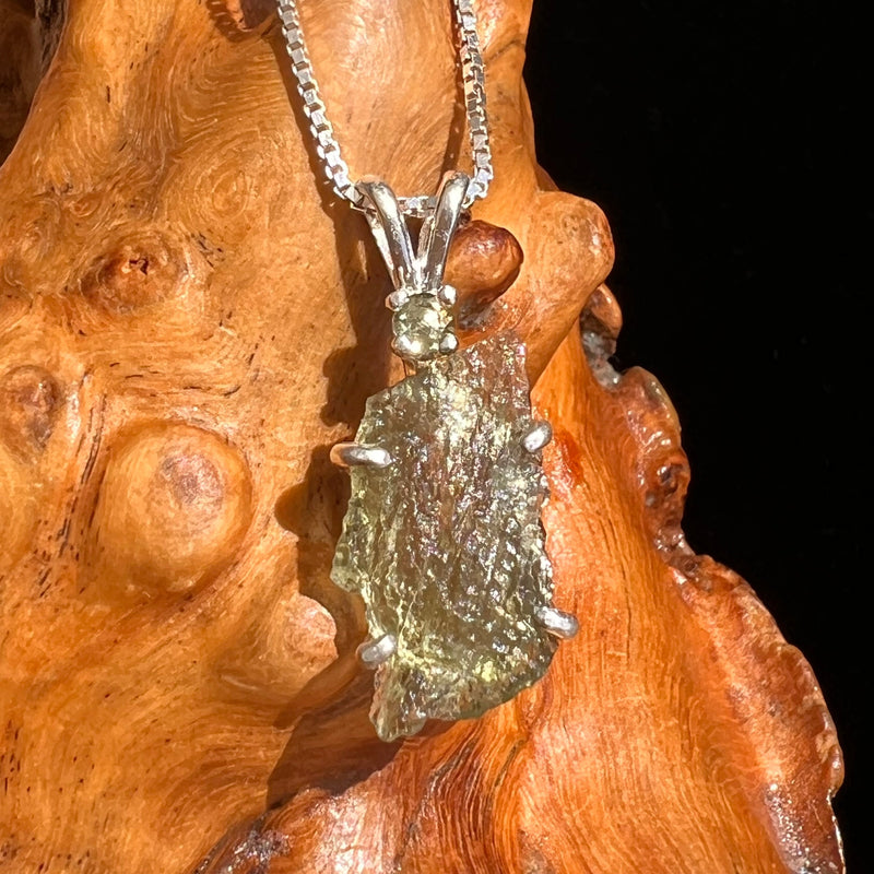 Raw & Faceted Moldavite Necklace Sterling Silver #5462-Moldavite Life