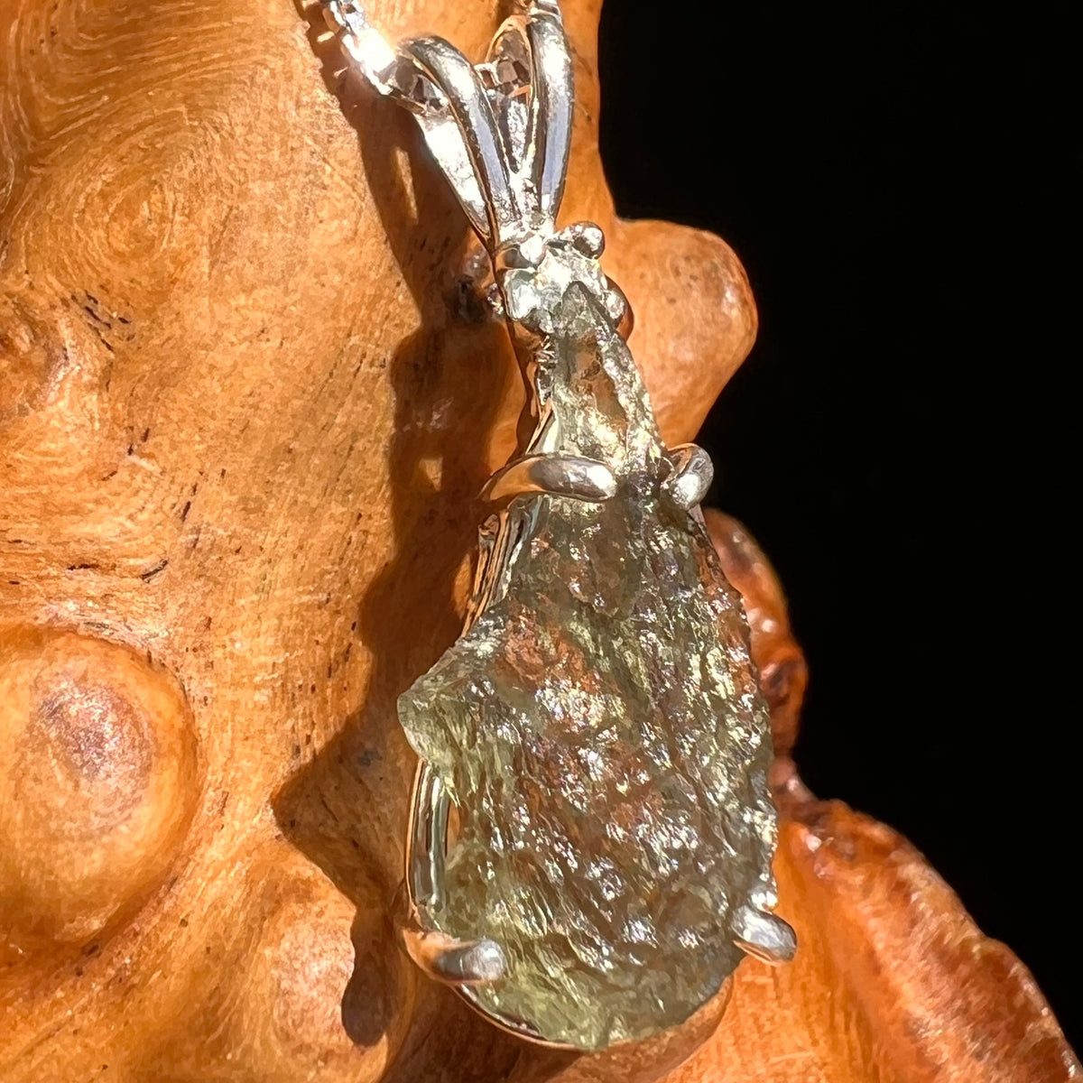 Raw & Faceted Moldavite Necklace Sterling Silver #5464-Moldavite Life