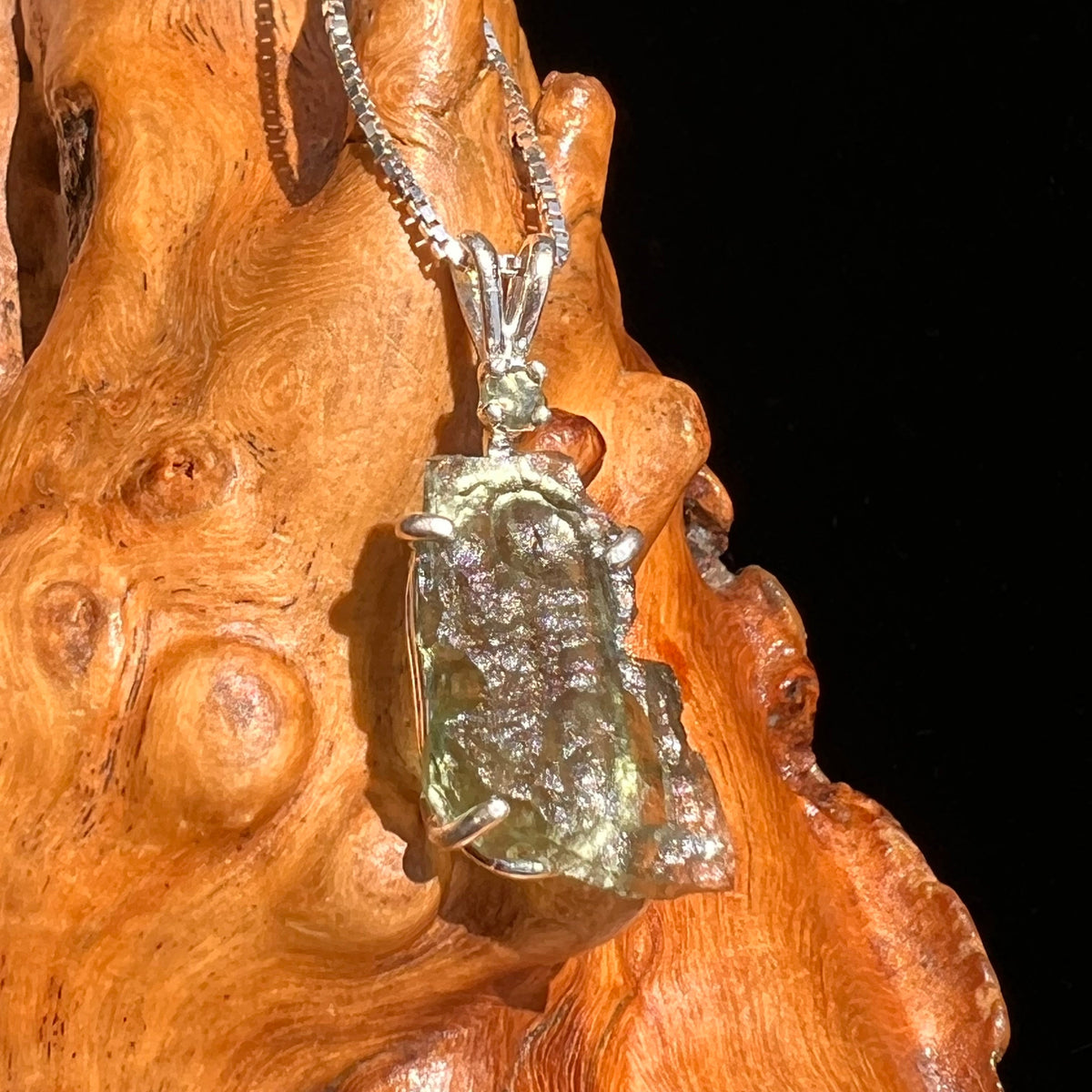Raw & Faceted Moldavite Necklace Sterling Silver #5465-Moldavite Life