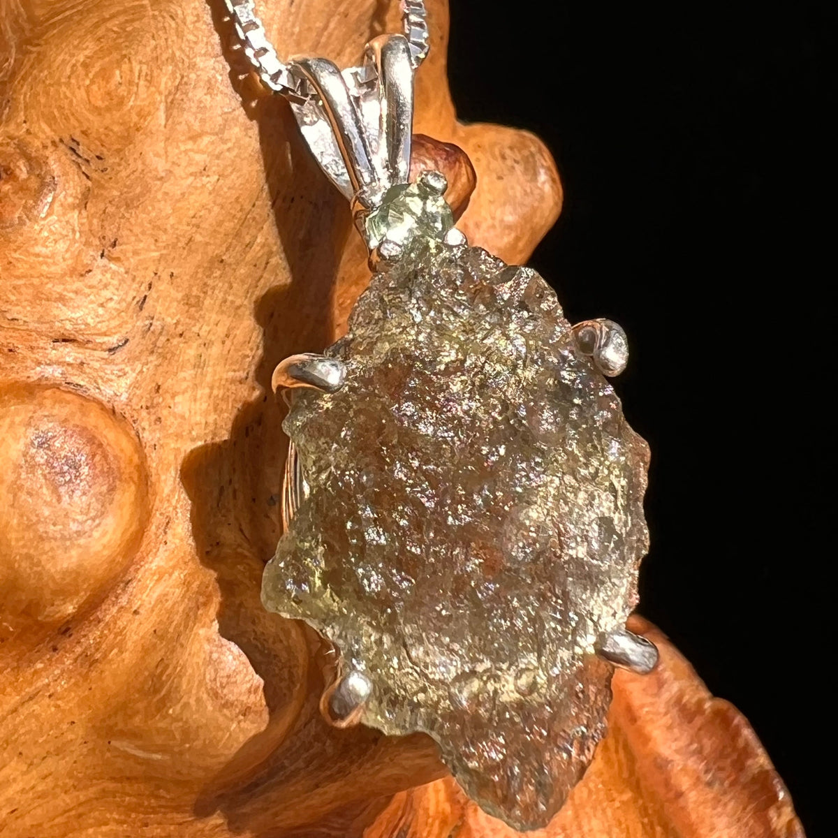 Raw & Faceted Moldavite Necklace Sterling Silver #5466-Moldavite Life