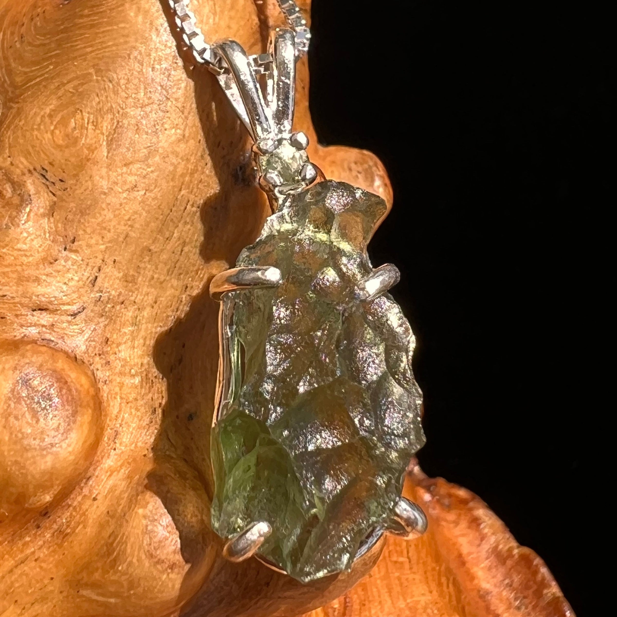 Raw & Faceted Moldavite Necklace Sterling Silver #5468-Moldavite Life