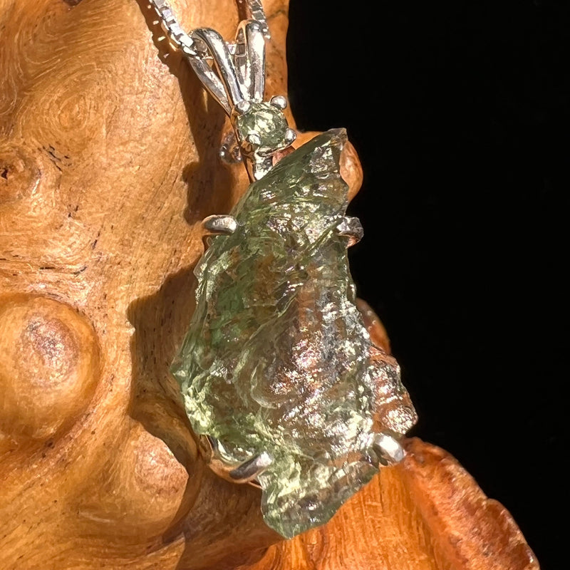 Raw & Faceted Moldavite Necklace Sterling Silver #5469-Moldavite Life