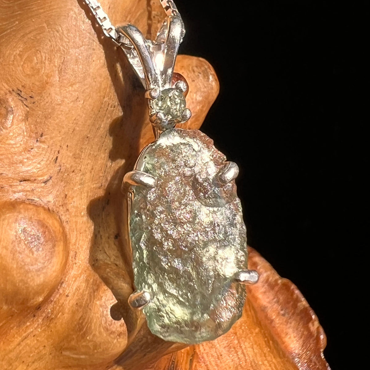 Raw & Faceted Moldavite Necklace Sterling Silver #5471-Moldavite Life