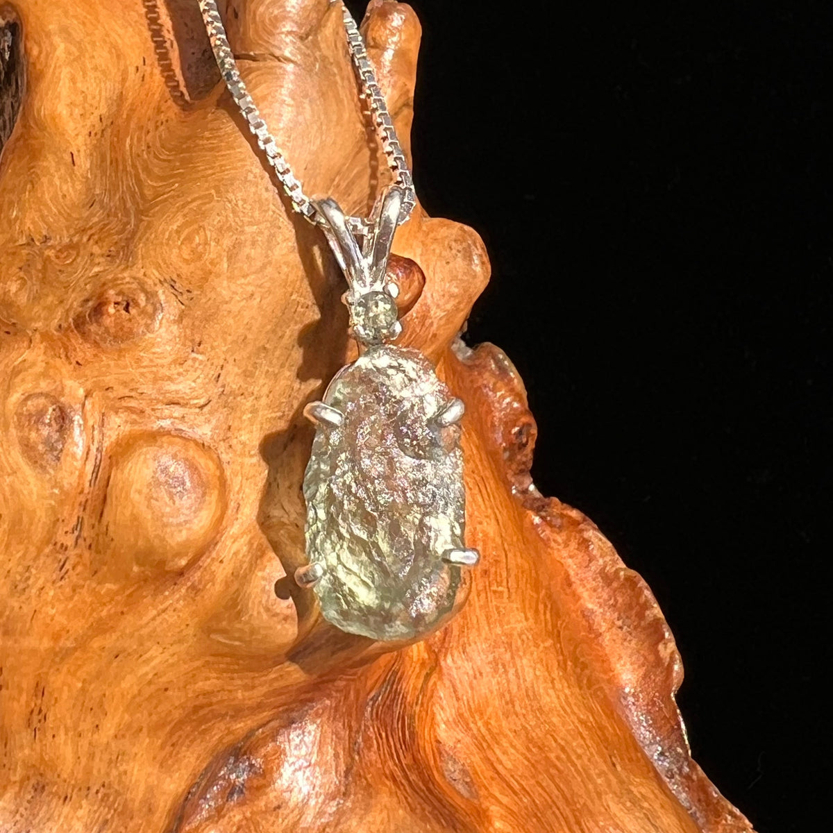 Raw & Faceted Moldavite Necklace Sterling Silver #5471-Moldavite Life