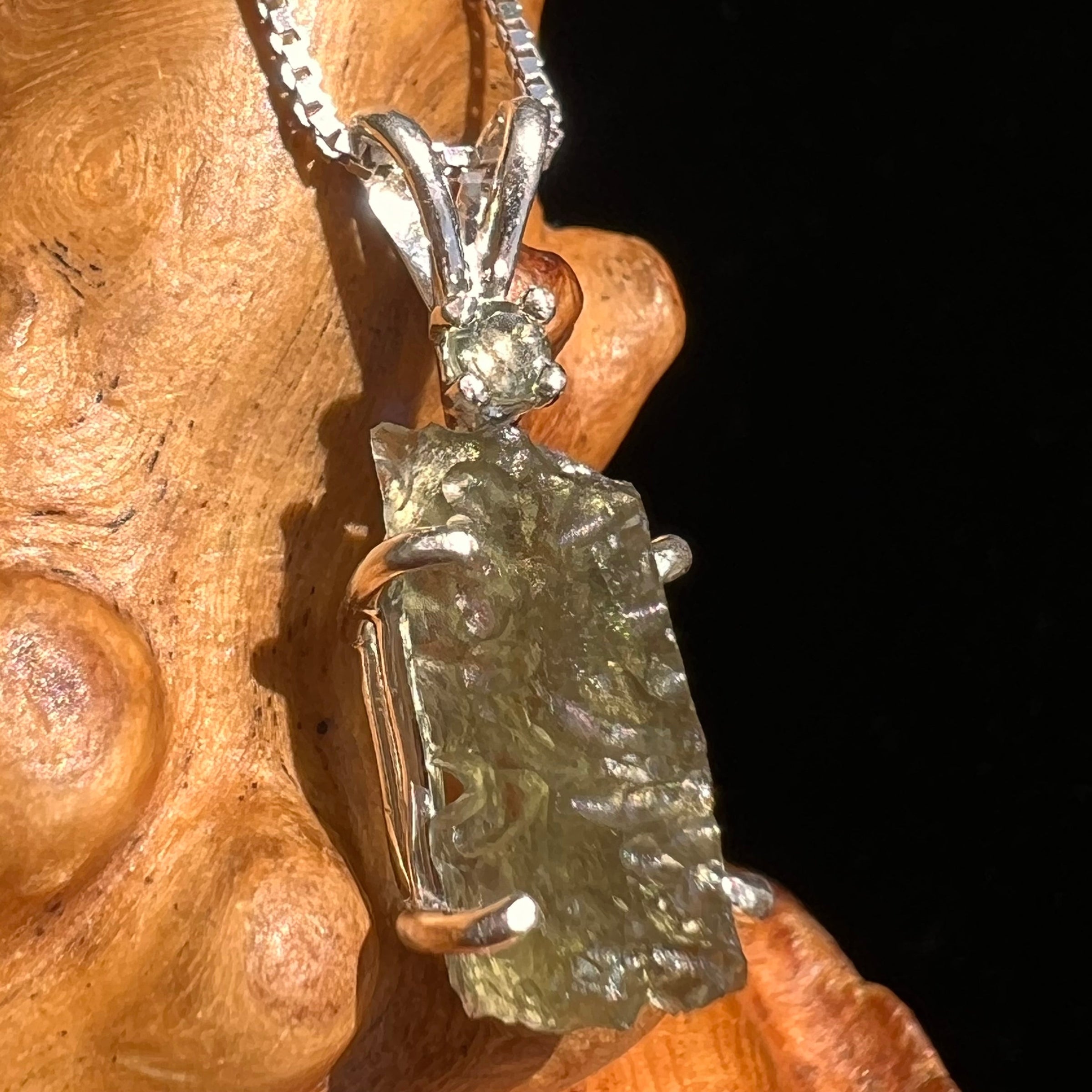 Raw & Faceted Moldavite Necklace Sterling Silver #5472-Moldavite Life