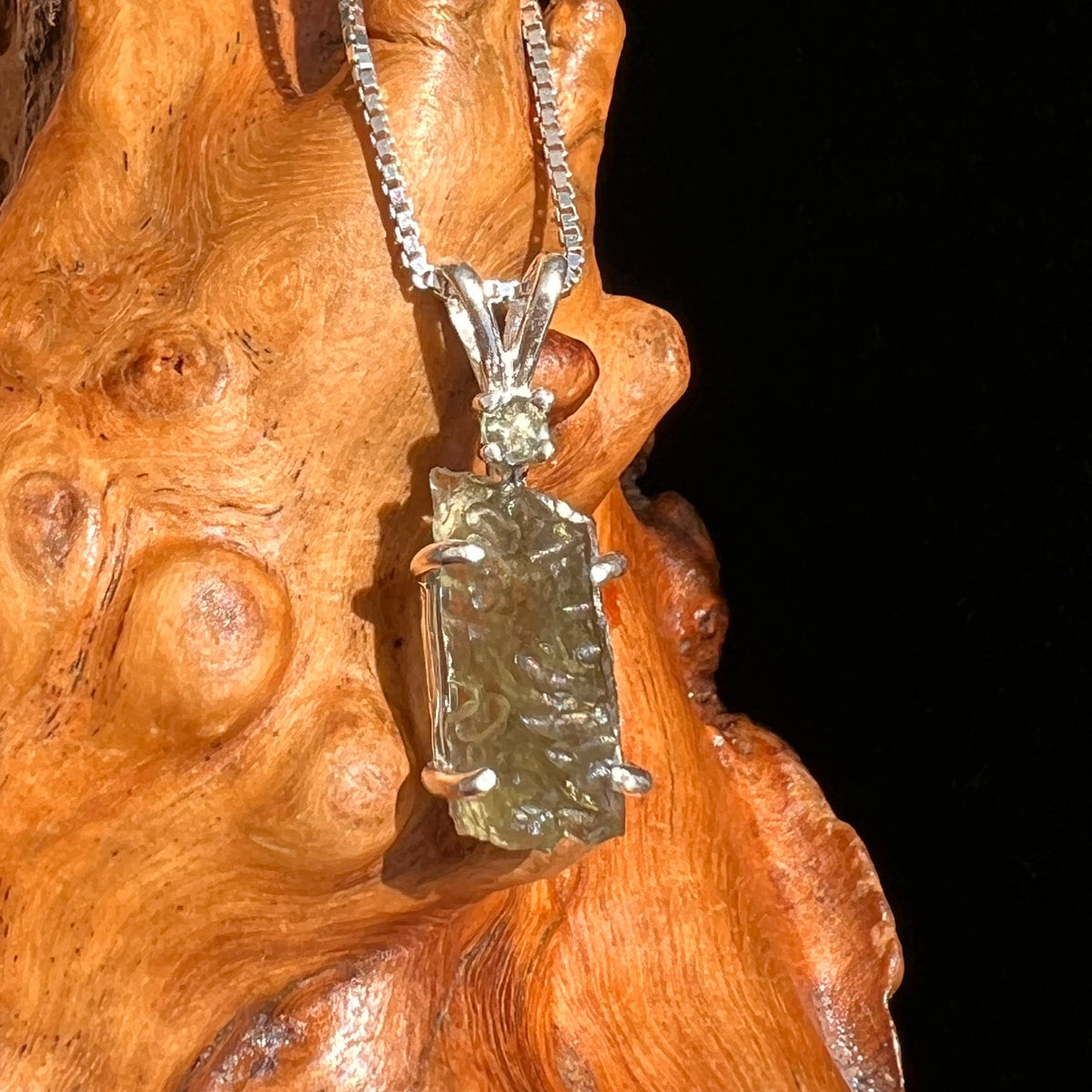 Raw & Faceted Moldavite Necklace Sterling Silver #5472-Moldavite Life