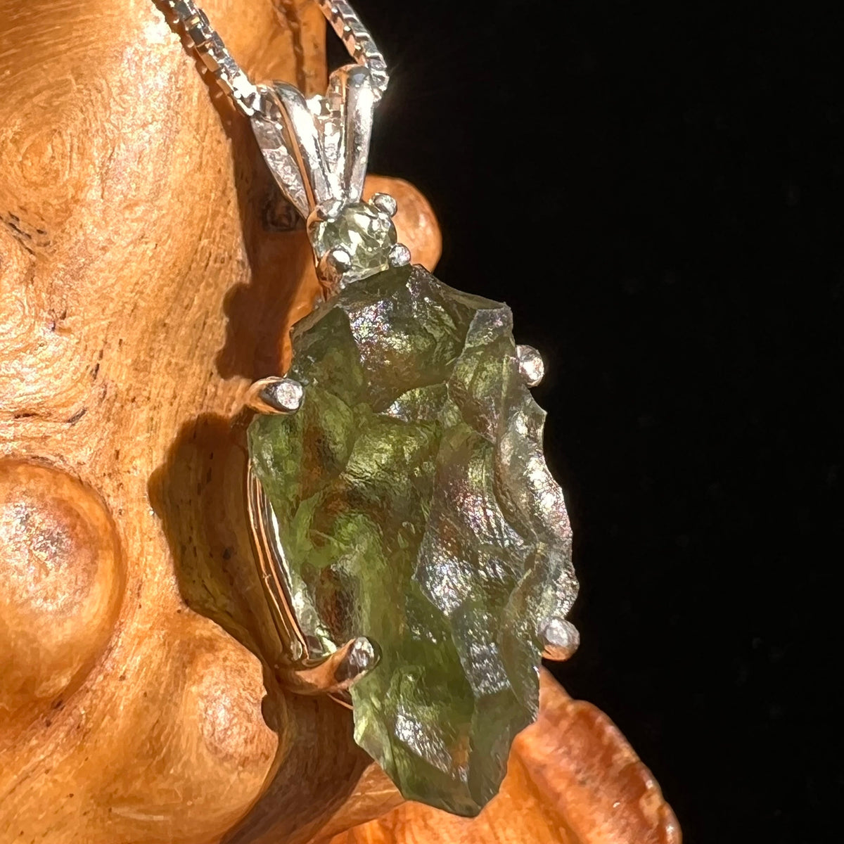 Raw & Faceted Moldavite Necklace Sterling Silver #5473-Moldavite Life