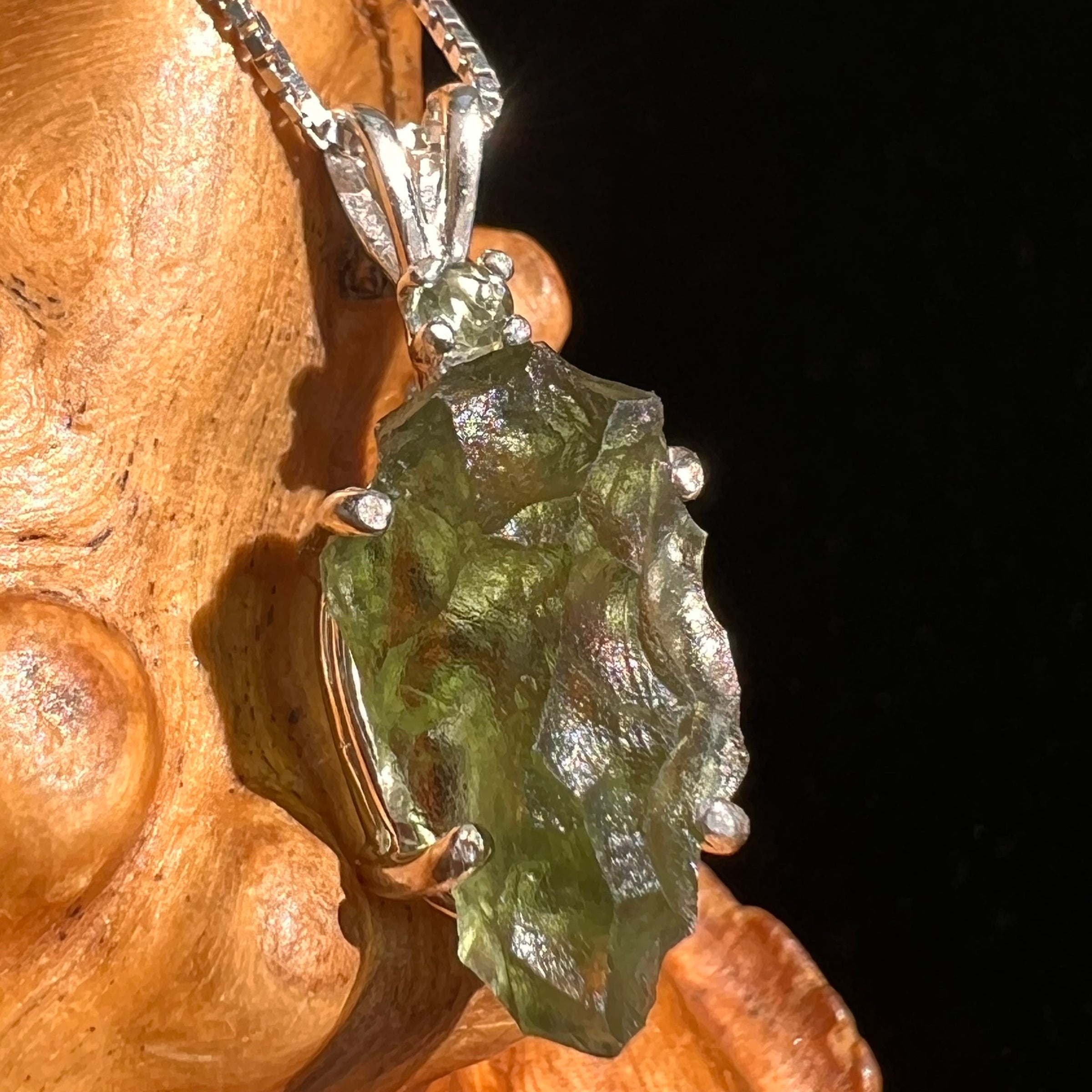 Raw & Faceted Moldavite Necklace Sterling Silver #5473-Moldavite Life