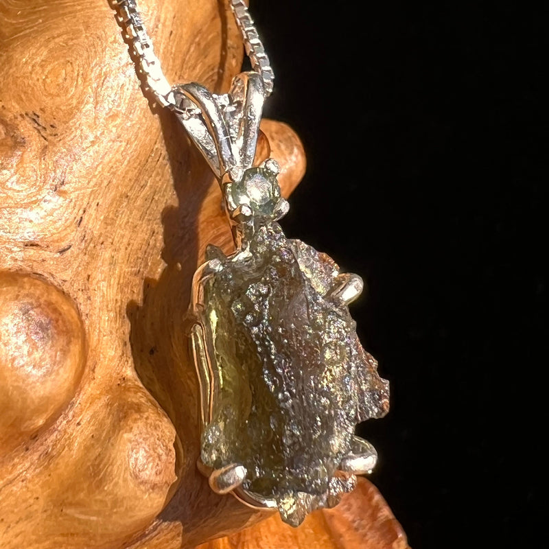 Raw & Faceted Moldavite Necklace Sterling Silver #5474-Moldavite Life