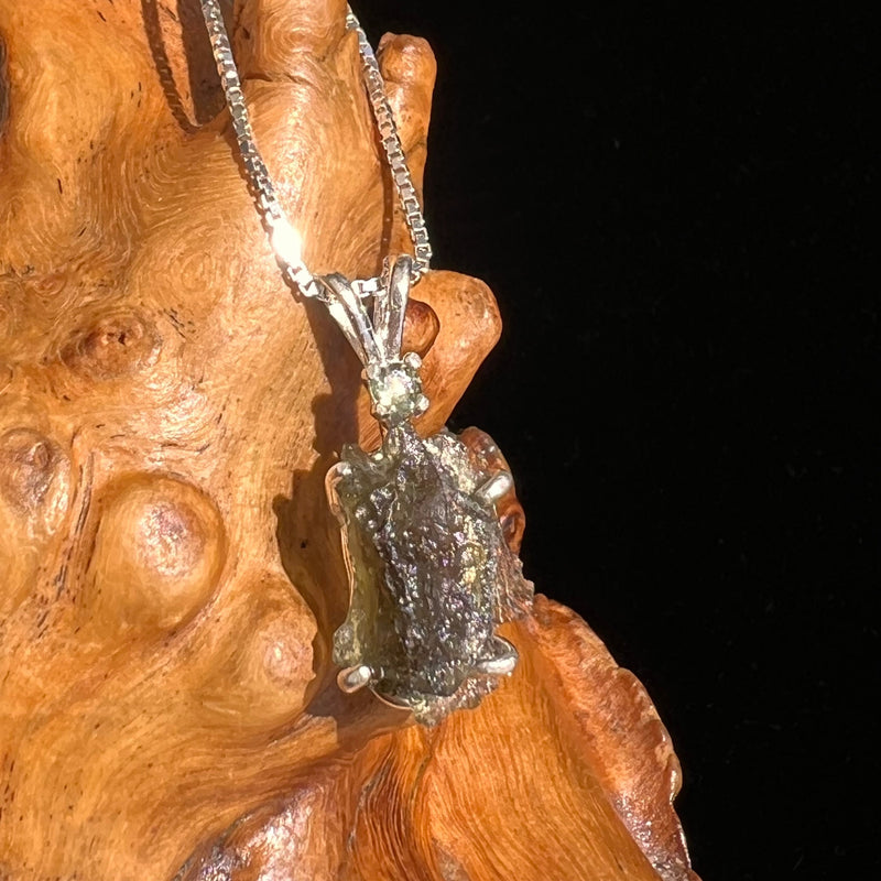 Raw & Faceted Moldavite Necklace Sterling Silver #5474-Moldavite Life