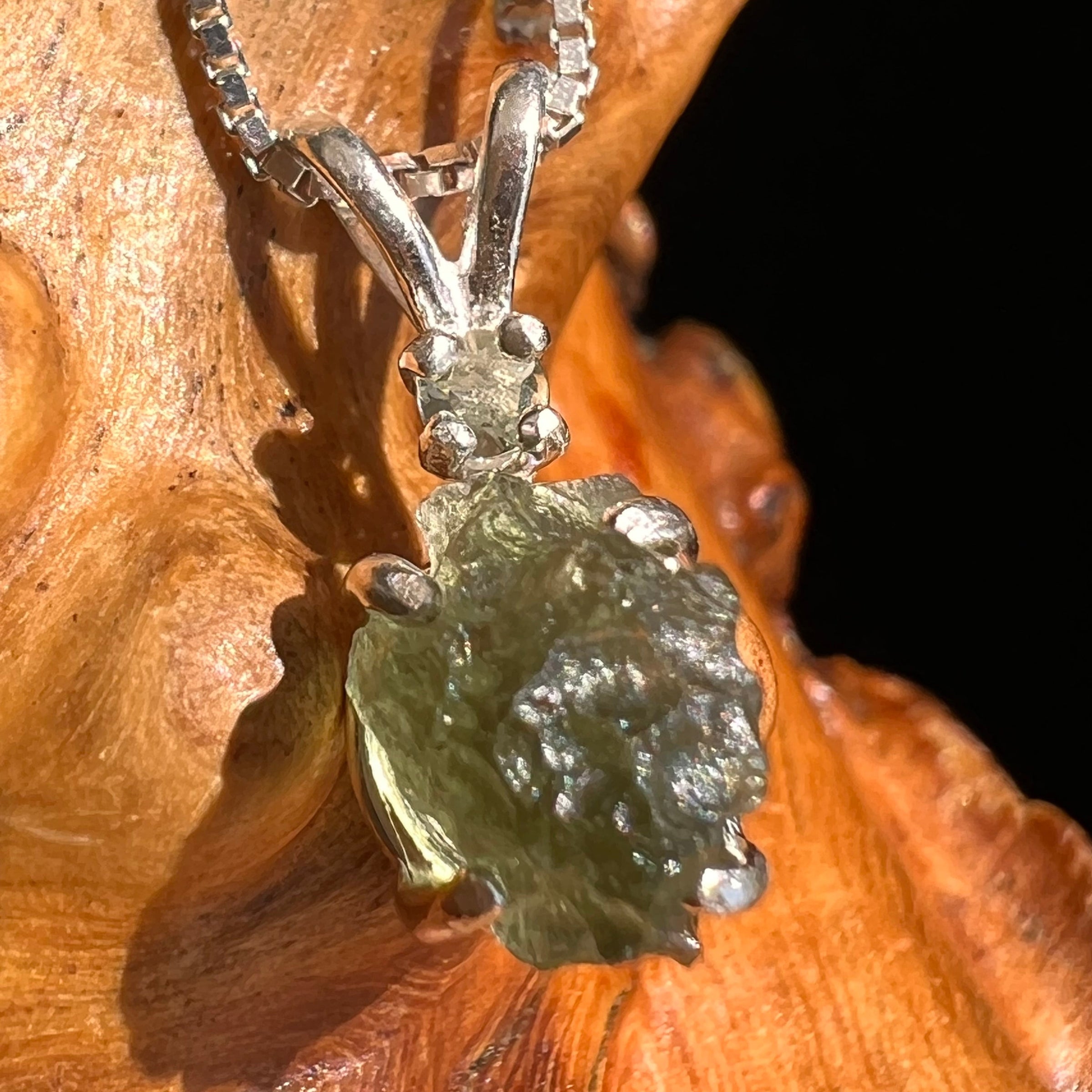 Raw & Faceted Moldavite Necklace Sterling Silver #5475-Moldavite Life