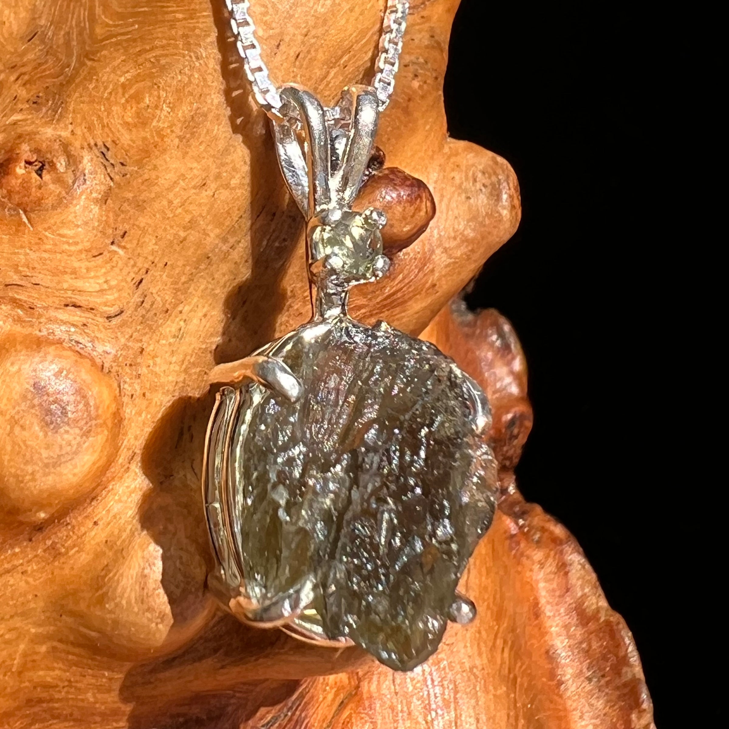 Raw & Faceted Moldavite Necklace Sterling Silver #6766-Moldavite Life