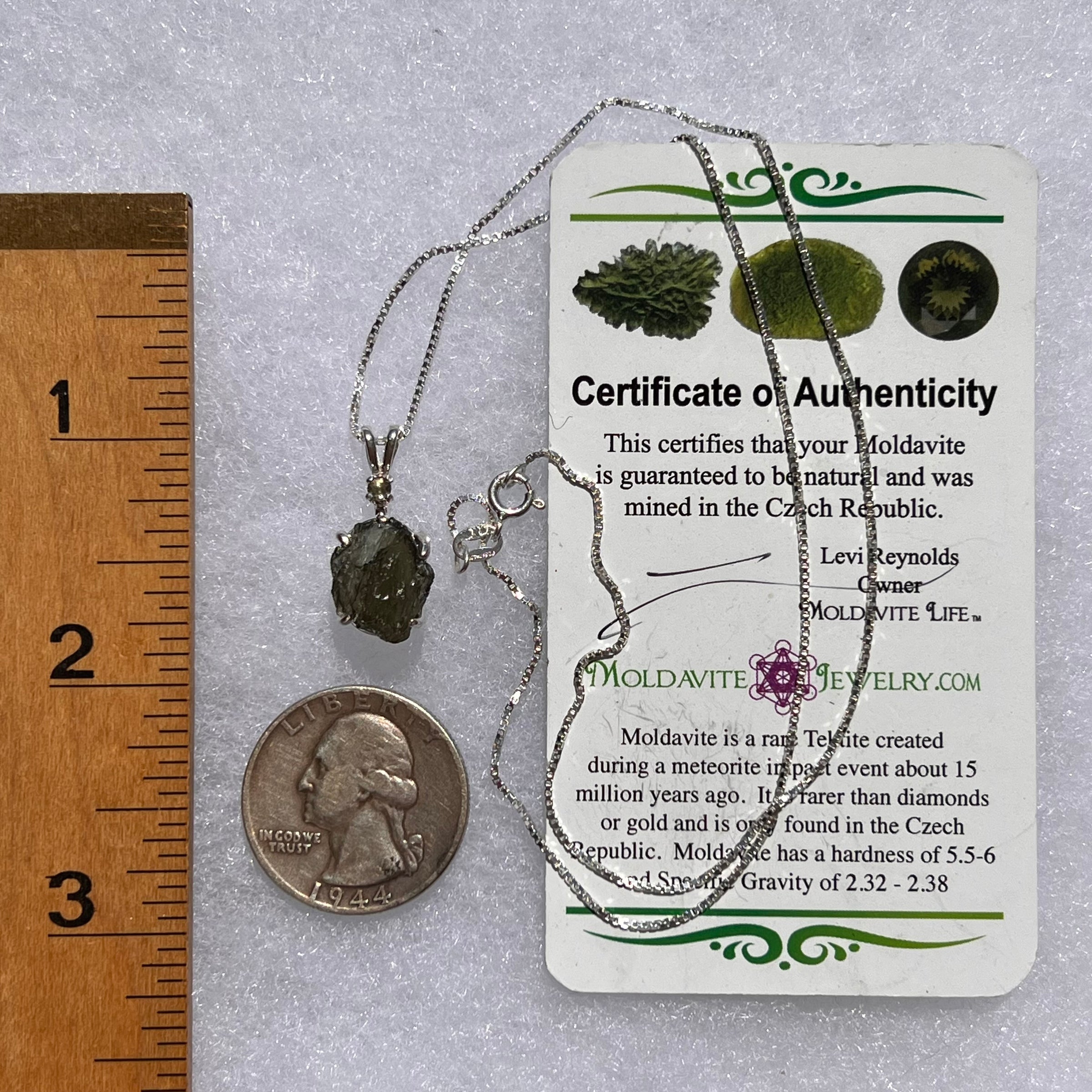 Raw & Faceted Moldavite Necklace Sterling Silver #6766-Moldavite Life